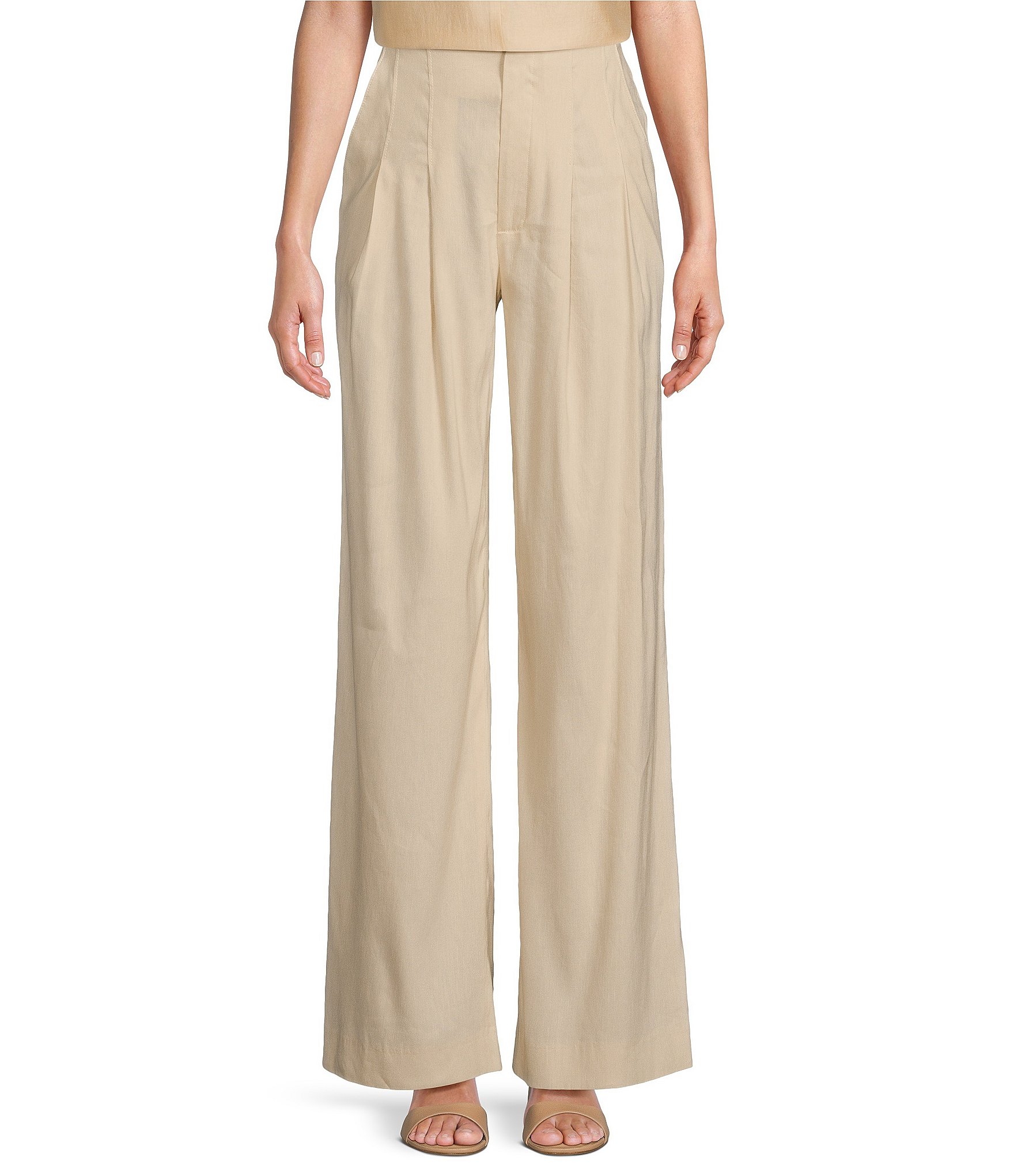 Antonio Melani Melinda Linen Blend Pleated Straight Leg Pants | Dillard's