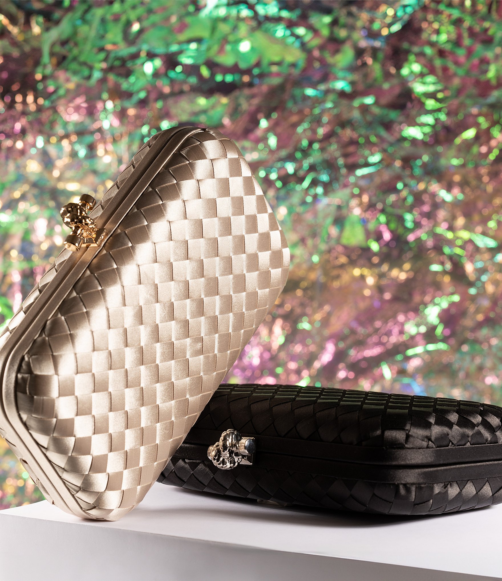 Antonio Melani Mini Weave Minaudiere Silver Metal Clutch