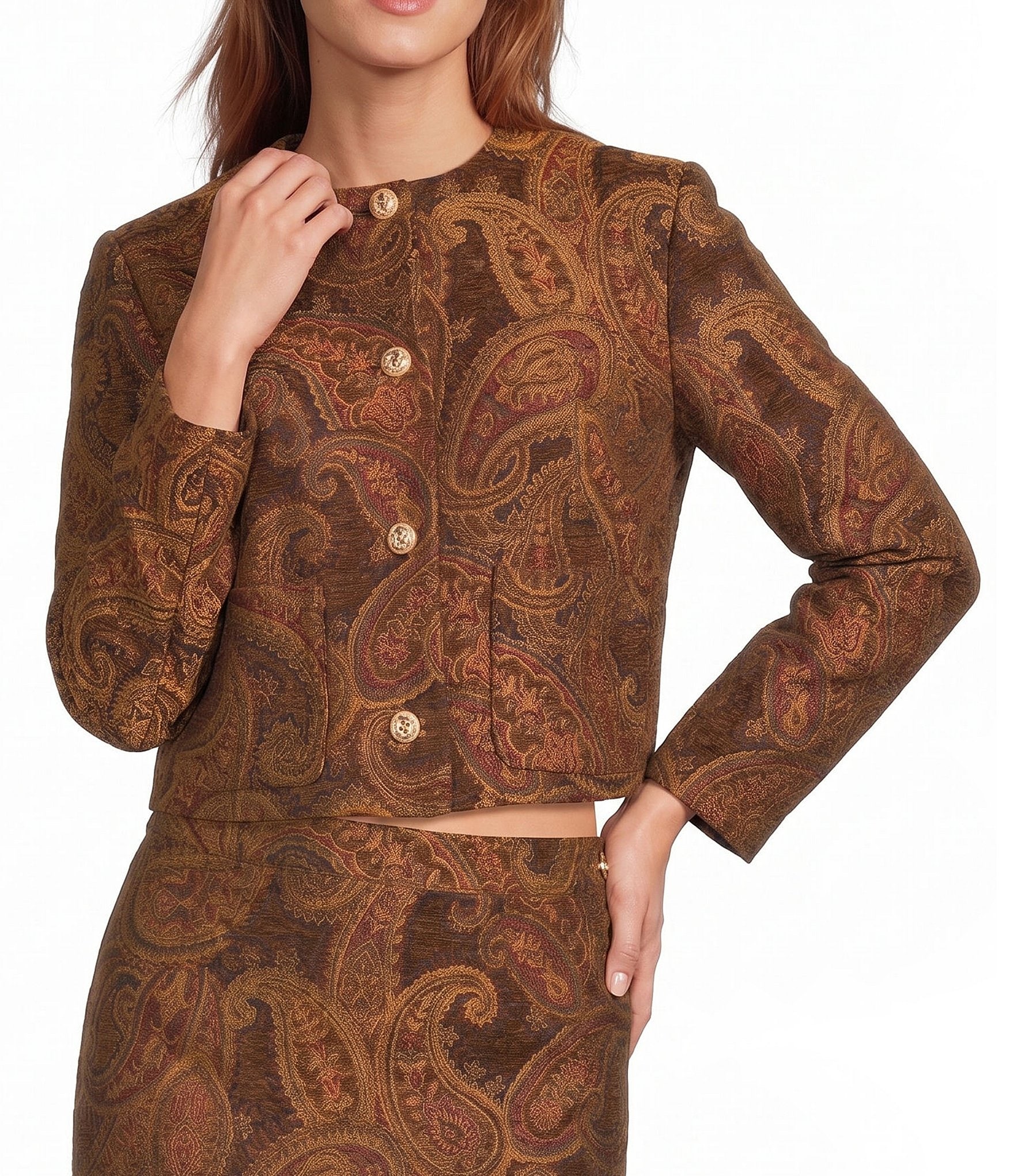 Antonio Melani Mirren Jacquard Jewel Neckline Long Sleeve Coordinating Jacket