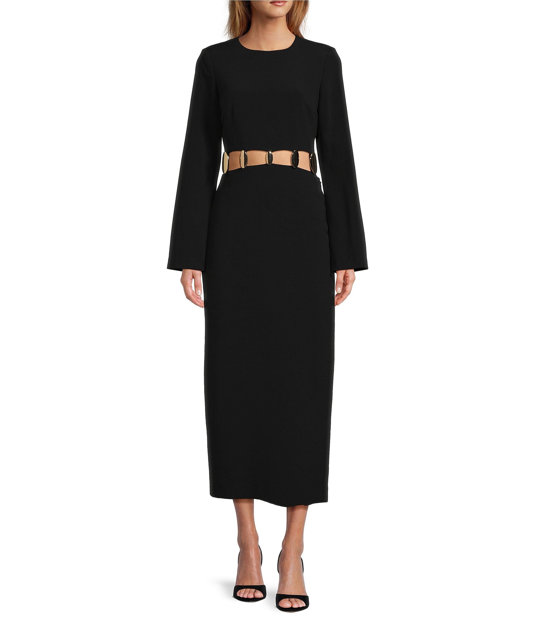 Antonio Melani Miss Stella Long Sleeve Cutout Crepe Midi Dress | Dillard's