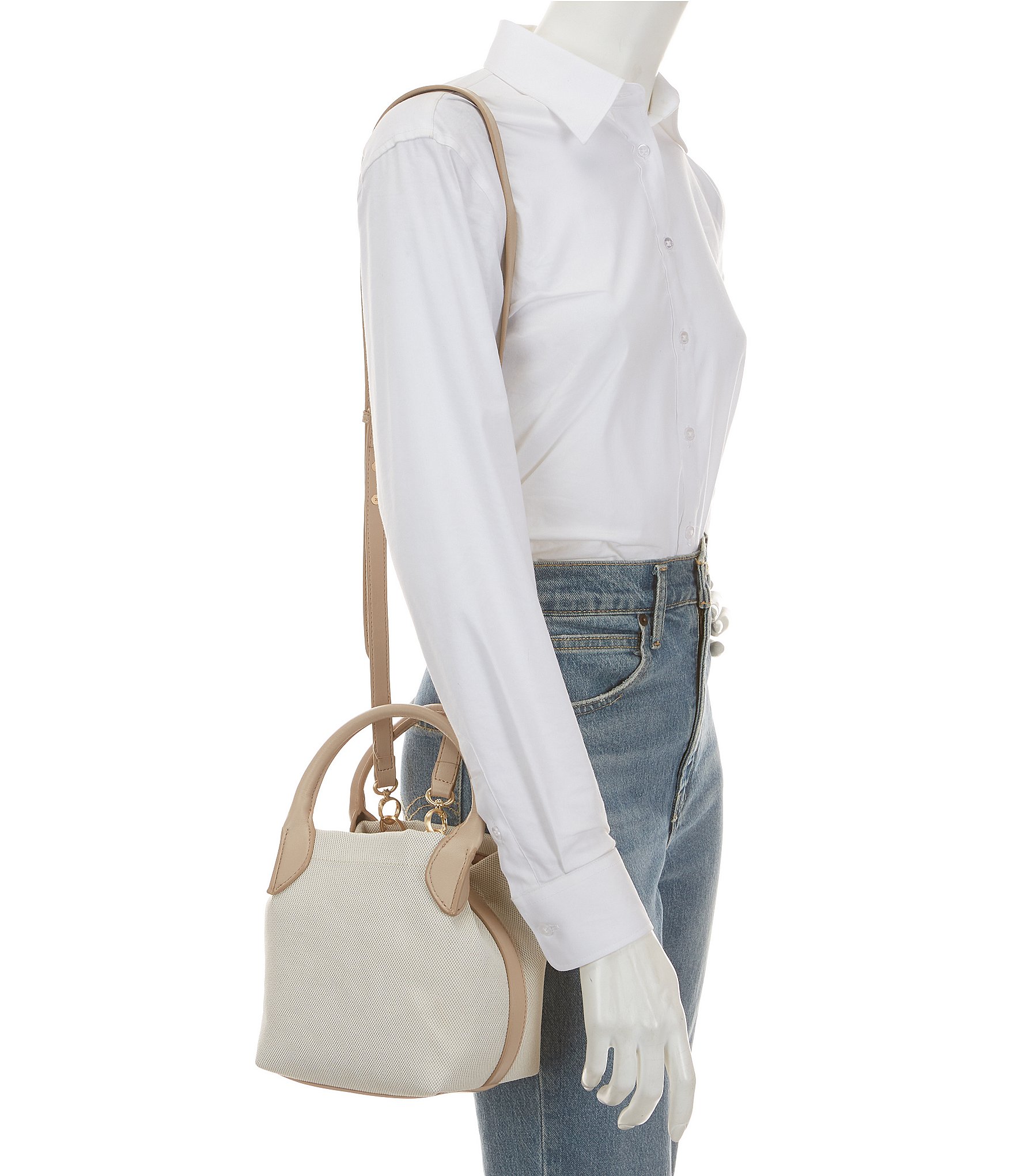 Antonio Melani Mya Canvas Box Top Handle Bucket Bag