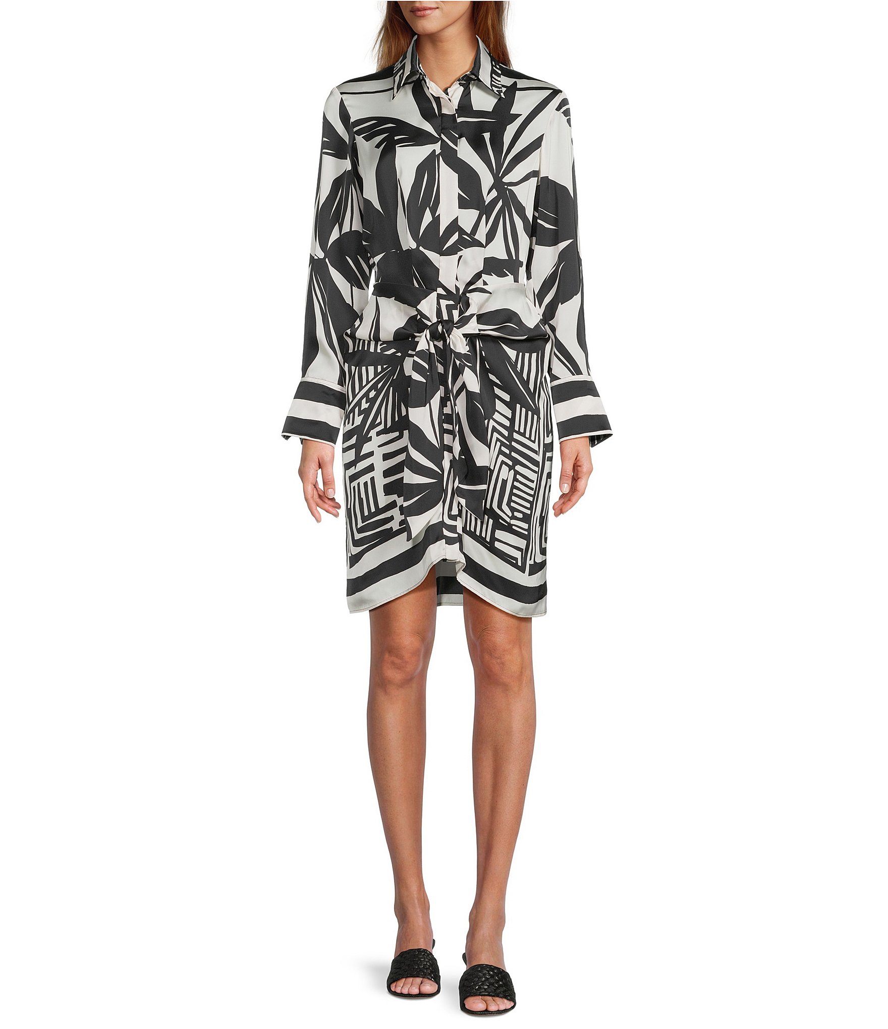 Antonio Melani Odessa Printed Satin Button Front Long Sleeve Dress