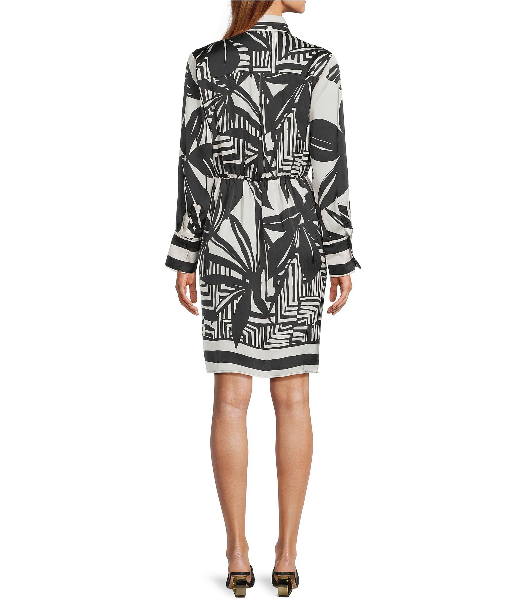 Antonio Melani Odessa Printed Satin Button Front Long Sleeve Dress