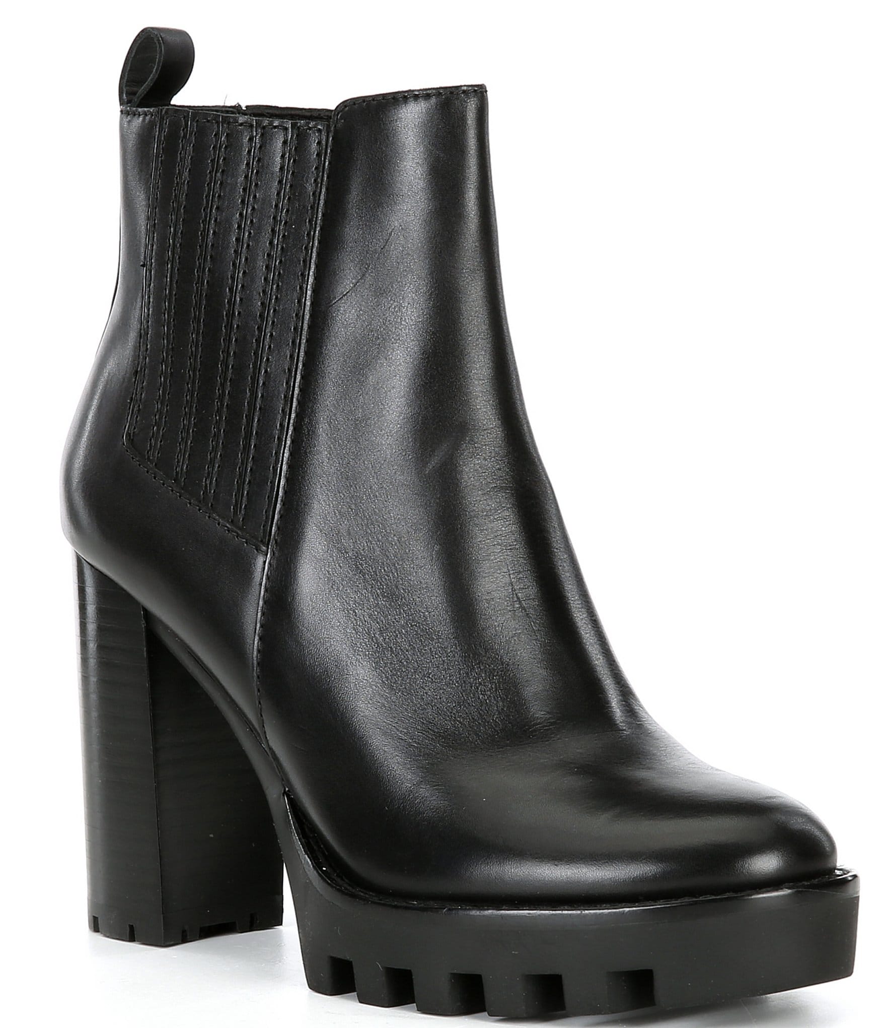 Antonio Melani Pascal Leather Gore Detailed Lug Sole Platform Booties ...