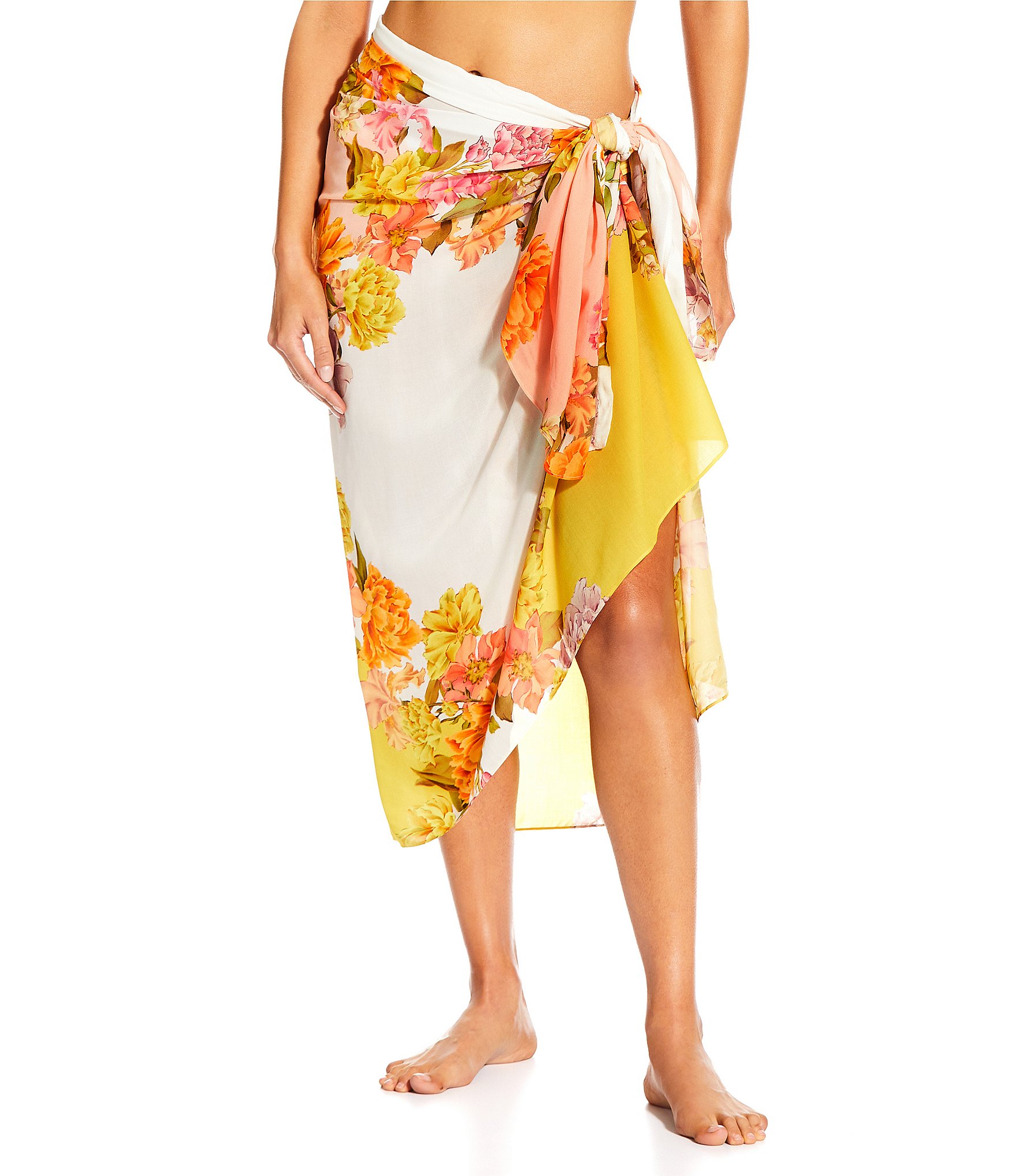 Antonio Melani Patchwork Floral Print Classic Self Tie Pareo Sarong Swim Cover-Up