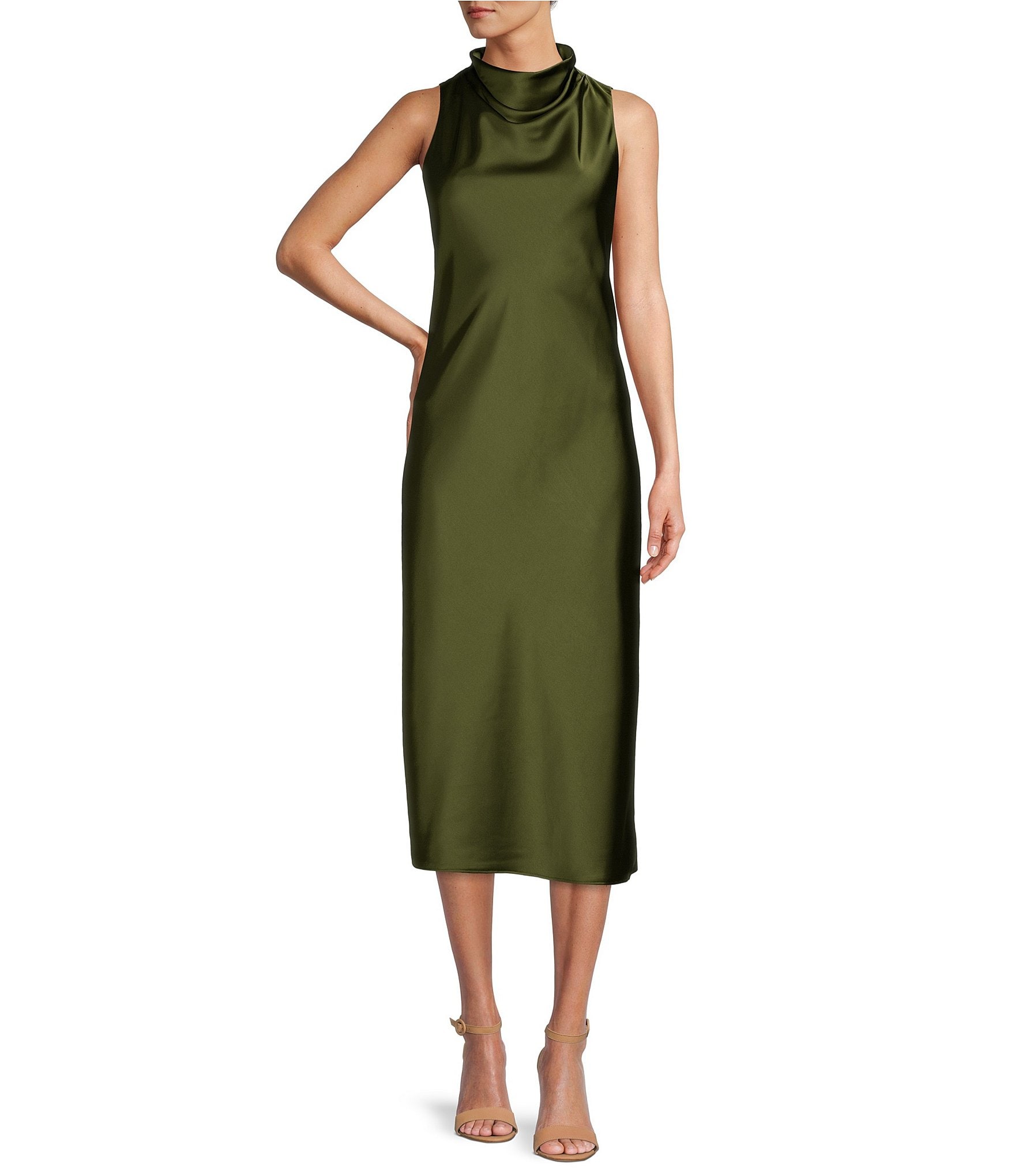 Antonio Melani Phoenix Cowl Neck Sleeveless Satin Shift Midi Dress Dillard S