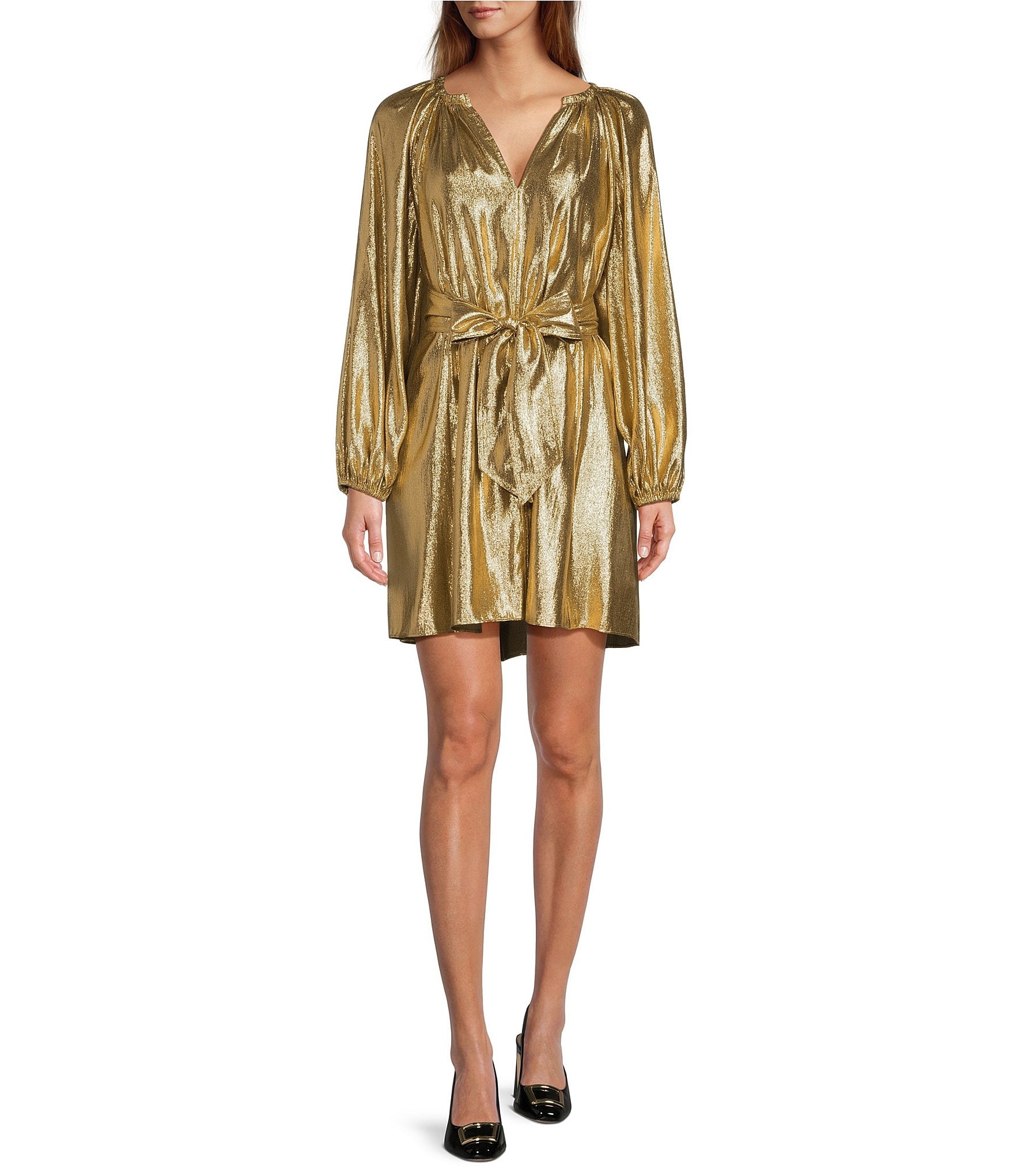 Alfani Women's V-Neck Sleeveless Button-Down Dress (4, Gold Sun)