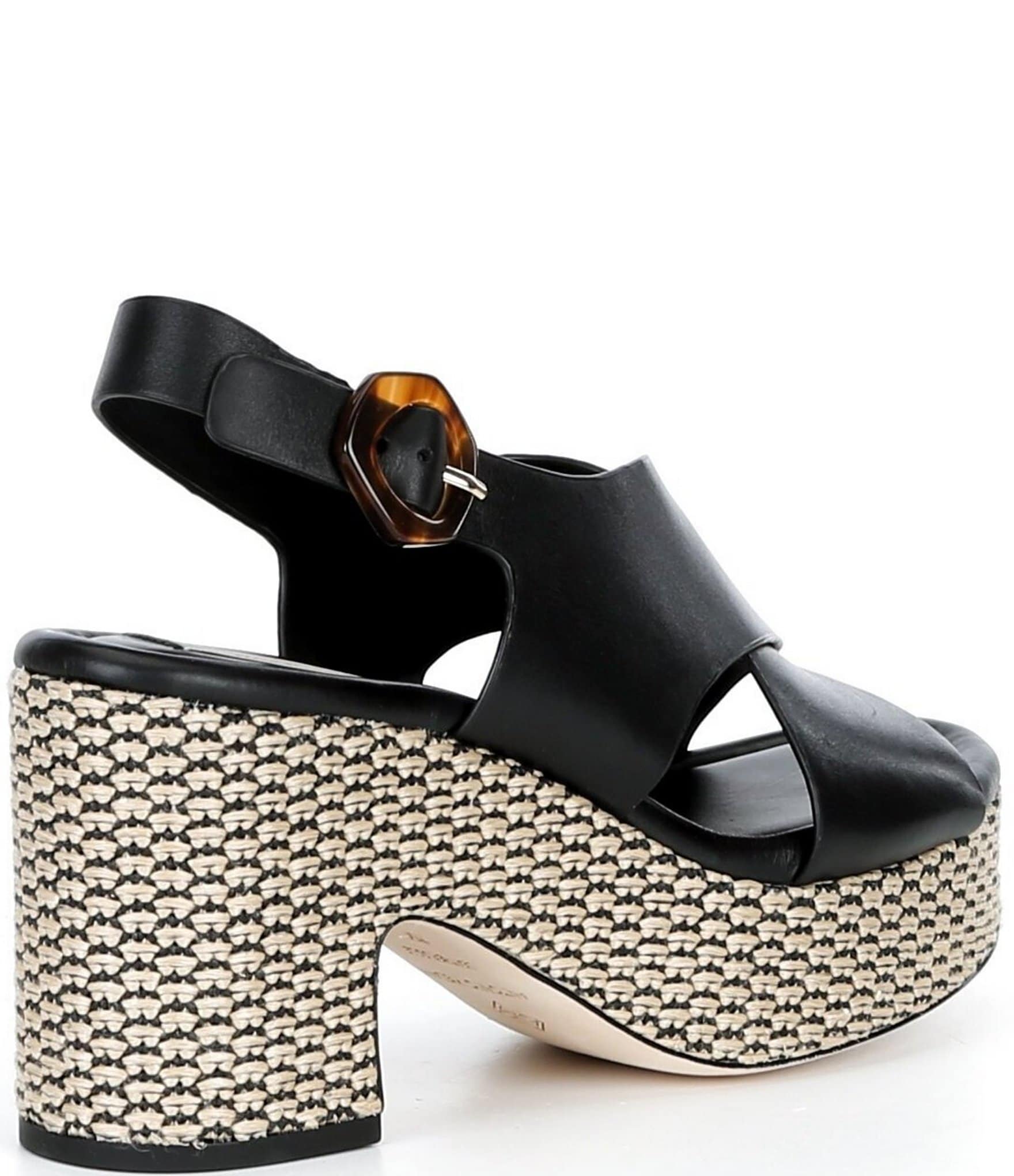 Antonio Melani Riley Leather X Band Raffia Platform Sandals