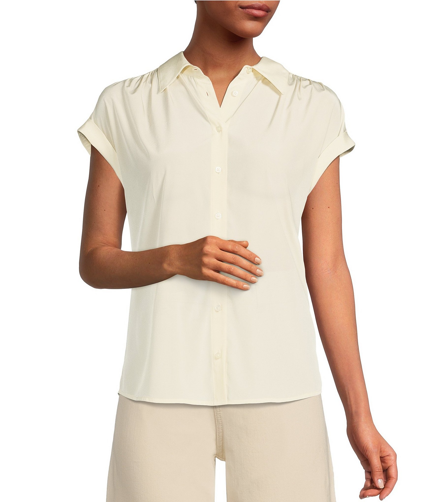 Antonio Melani Samantha Collared Short Sleeve Button Front Blouse