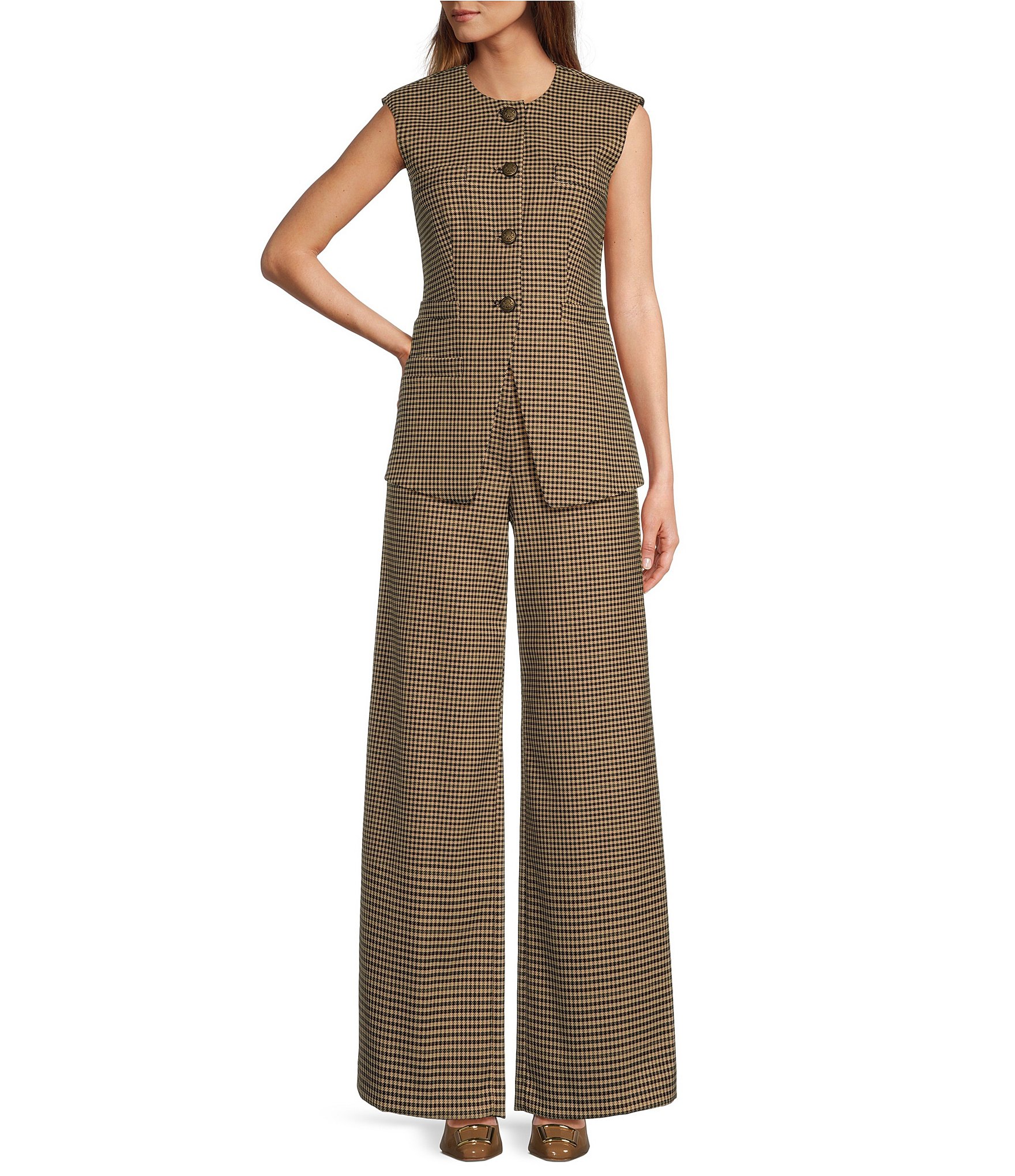 Antonio Melani Sophie Woven Menswear Plaid High Rise Flat Front Wide Leg Full Length Coordinating Trousers