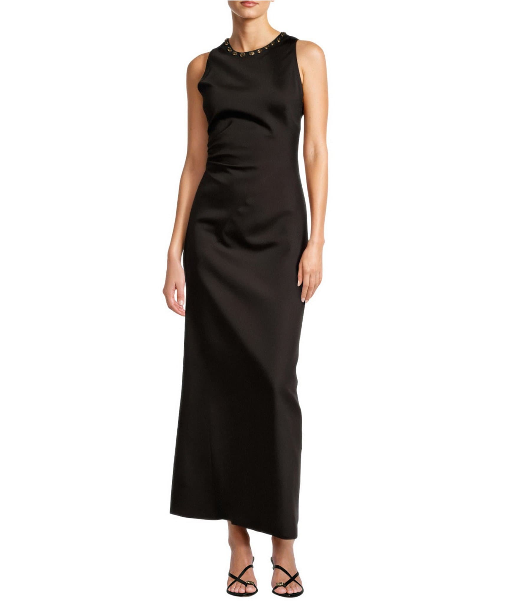 Antonio Melani Sparrow Linen Blend Shell Round Neckline Sleeveless Maxi Dress