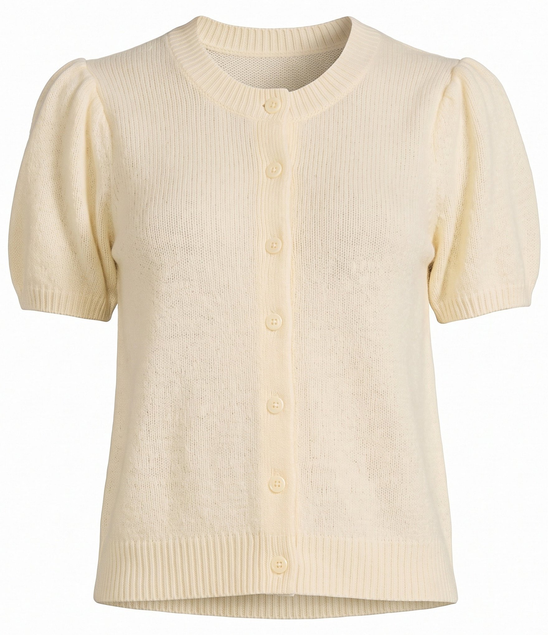 Antonio Melani Stella Short Puff Sleeve Crew Neckline Button Front Cashmere Cardigan