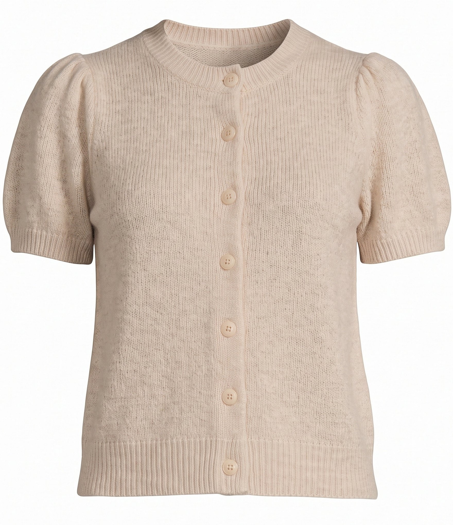 Antonio Melani Stella Short Puff Sleeve Crew Neckline Button Front Cashmere Cardigan