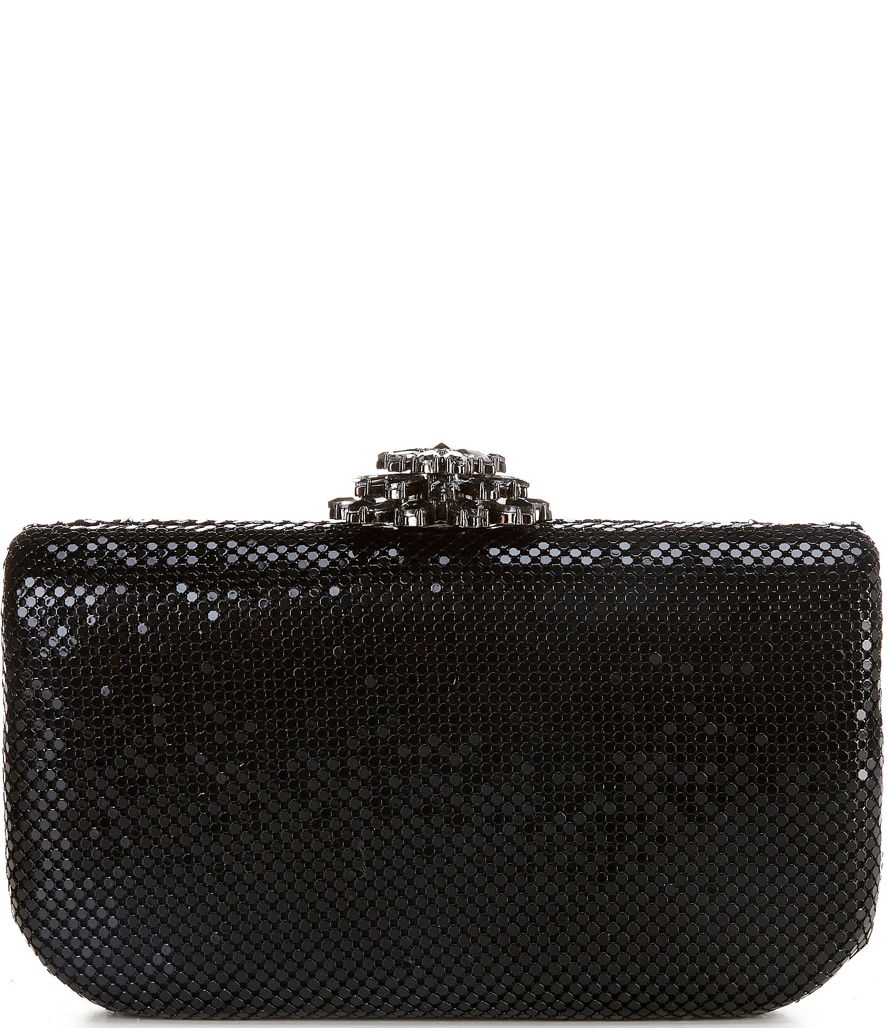 Antonio Melani Stone Top Gunmetal Flower Minaudiere Clutch