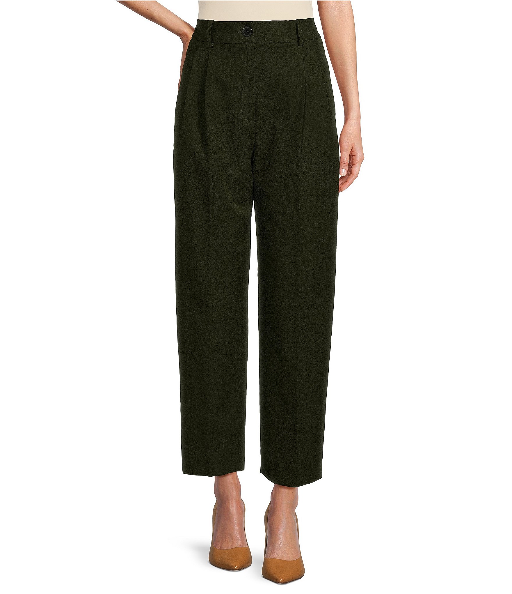 Antonio Melani Coordinating Emery Ponte Twill High Rise Pleated Front Wide Cropped Ankle Trousers