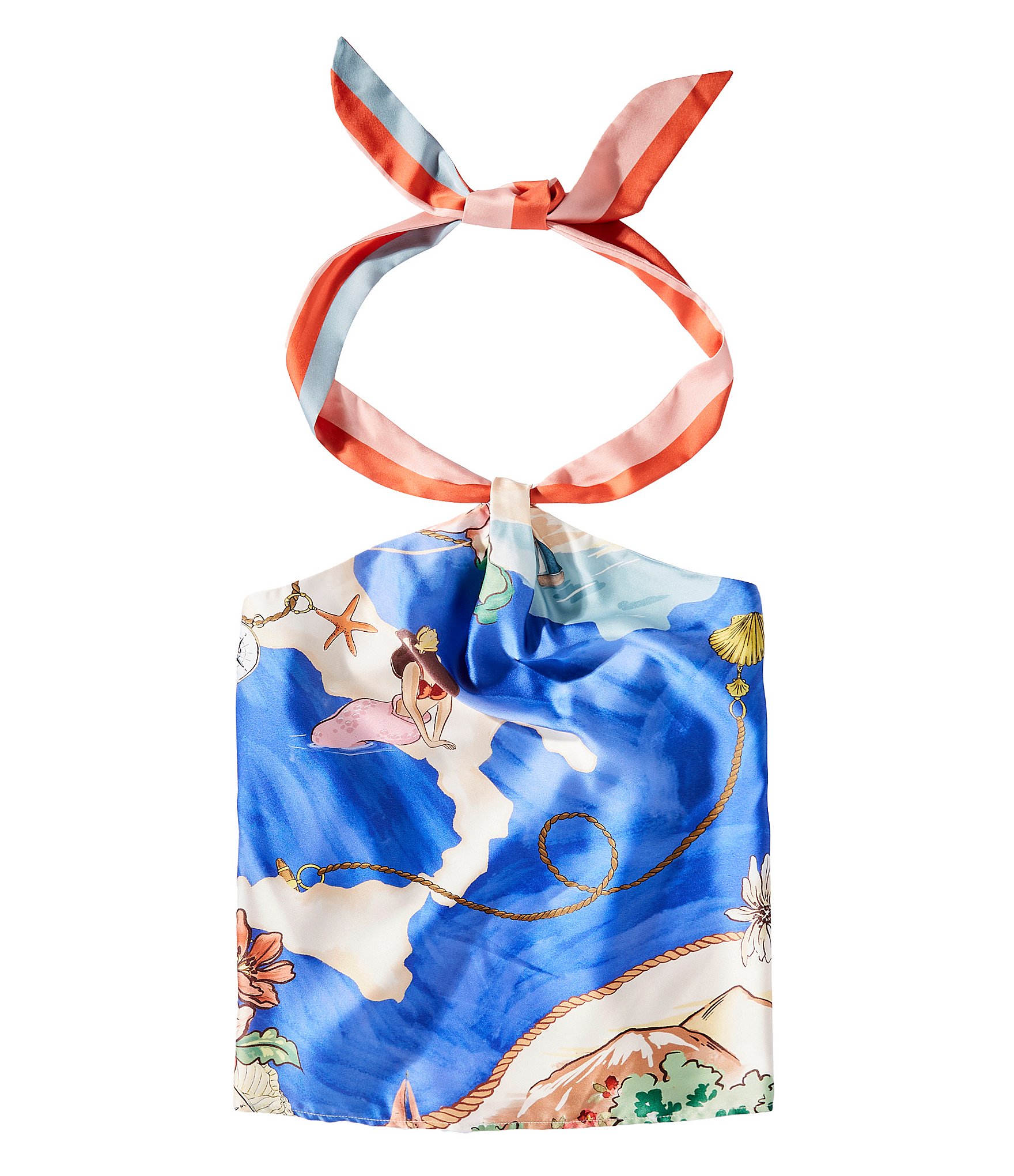Antonio Melani Tara Ocean Print Satin Halter Neck Coordinating Blouse