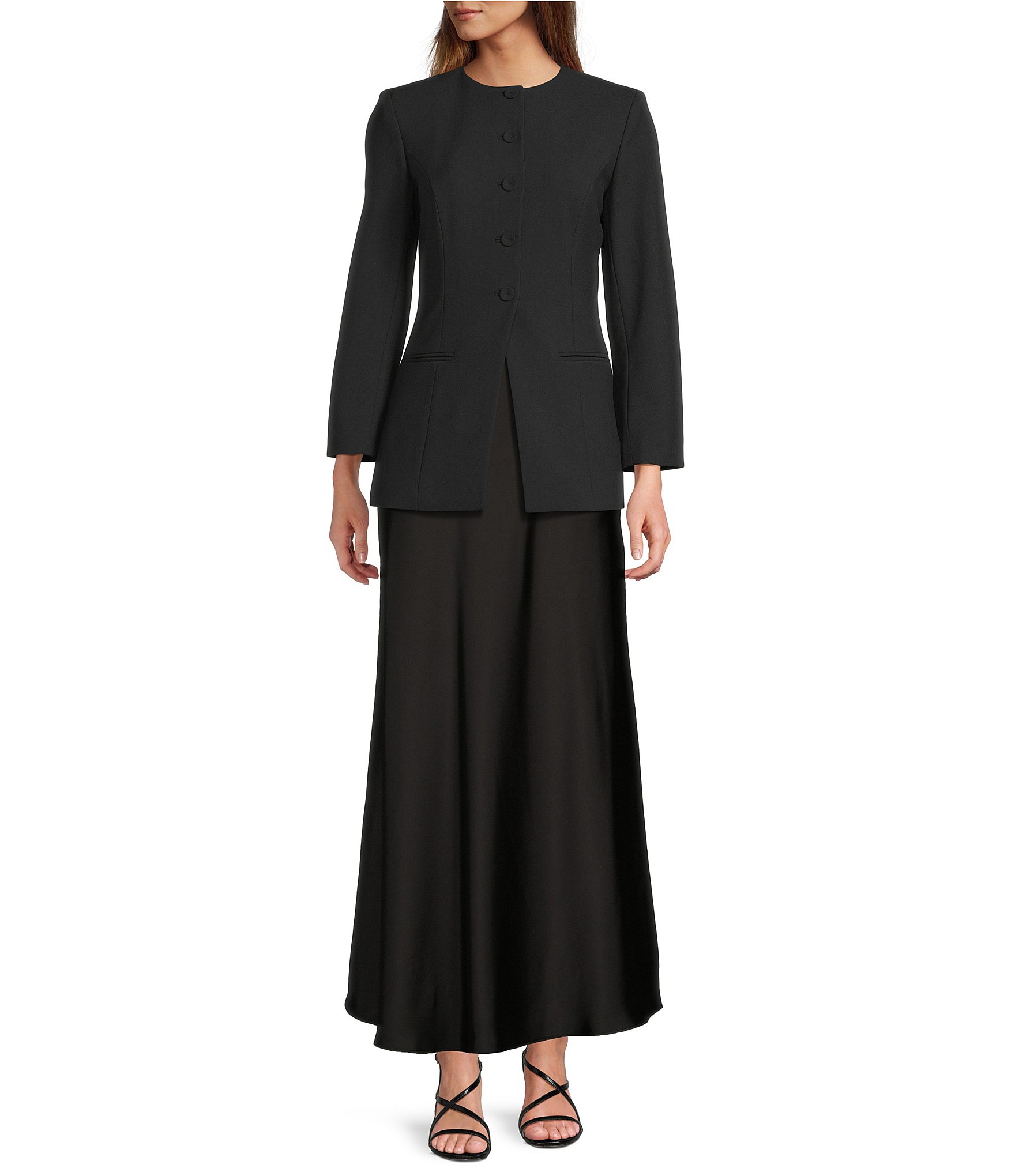 Antonio Melani Tess Bi-Stretch Suiting Round Neckline Button Front Long Sleeve Blazer