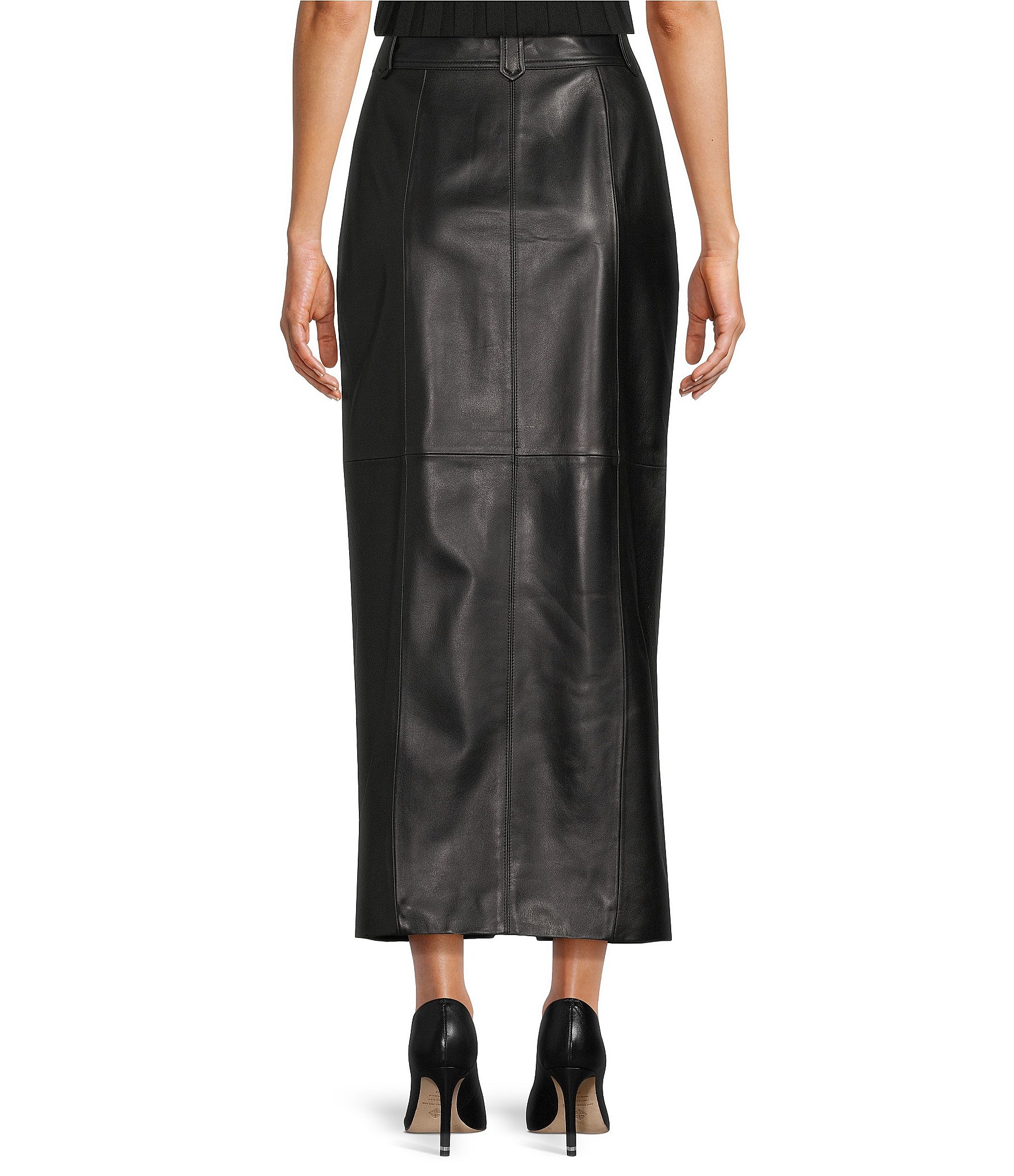 Antonio Melani Willow Genuine Leather High Rise Pencil Belt Loop Midi Skirt