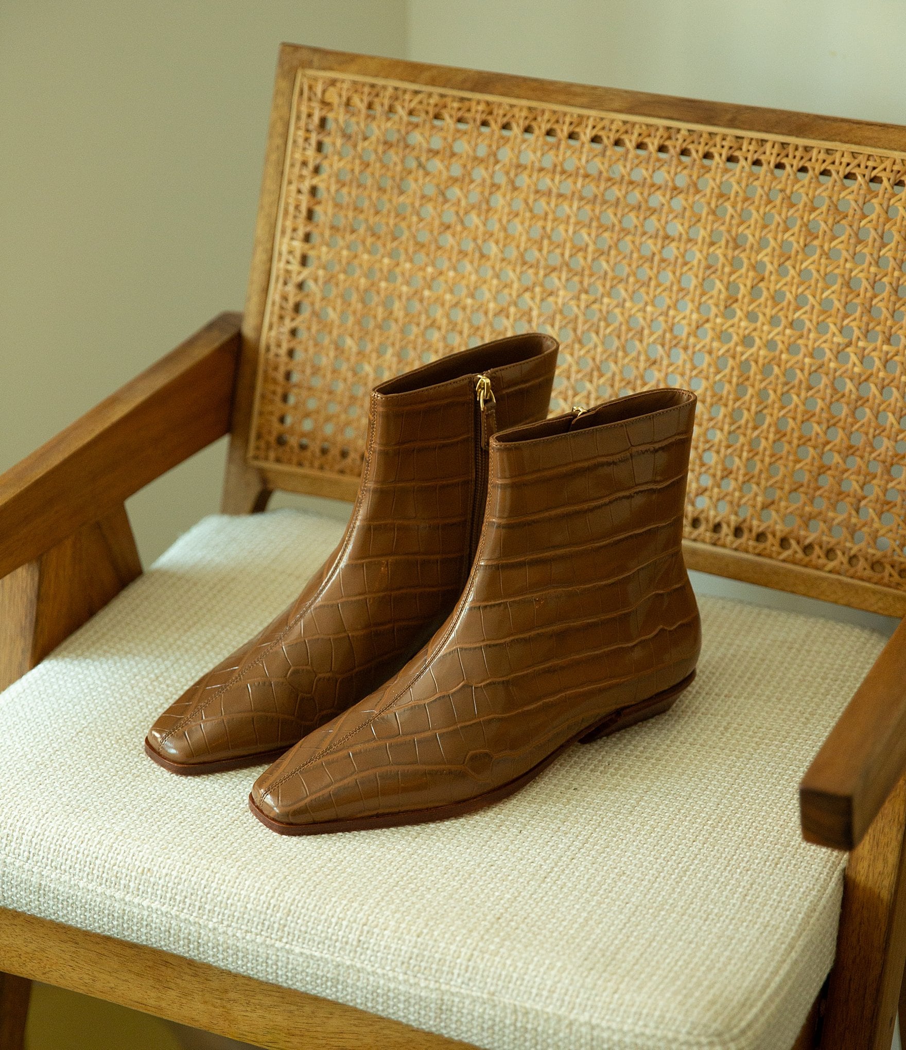 Antonio Melani x Kristen Nichols George Leather Crocodile Low Heel Booties
