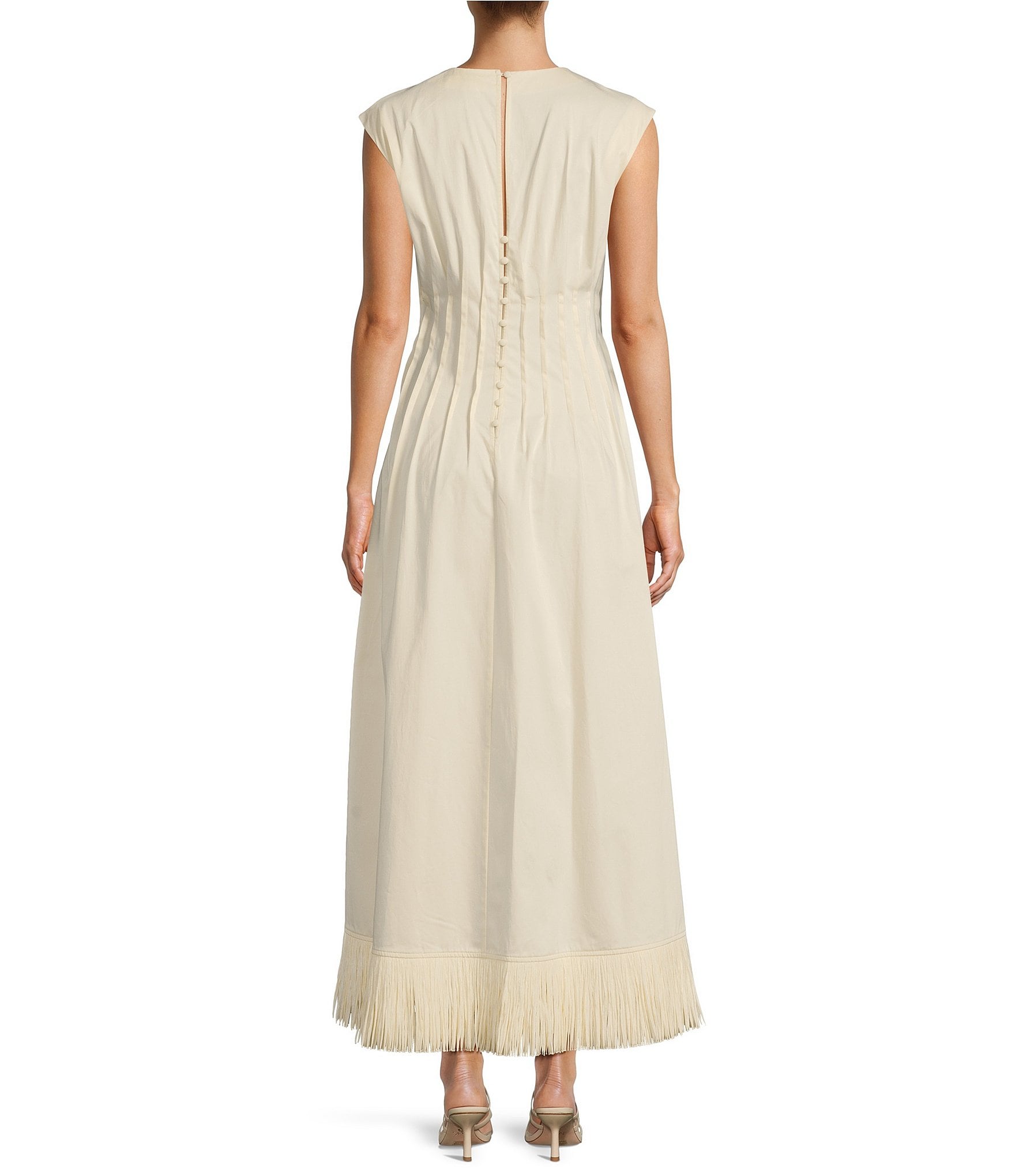 Antonio Melani x M.G. Style Jenny Round Neck Sleeveless Pleat A-Line Fringe Dress
