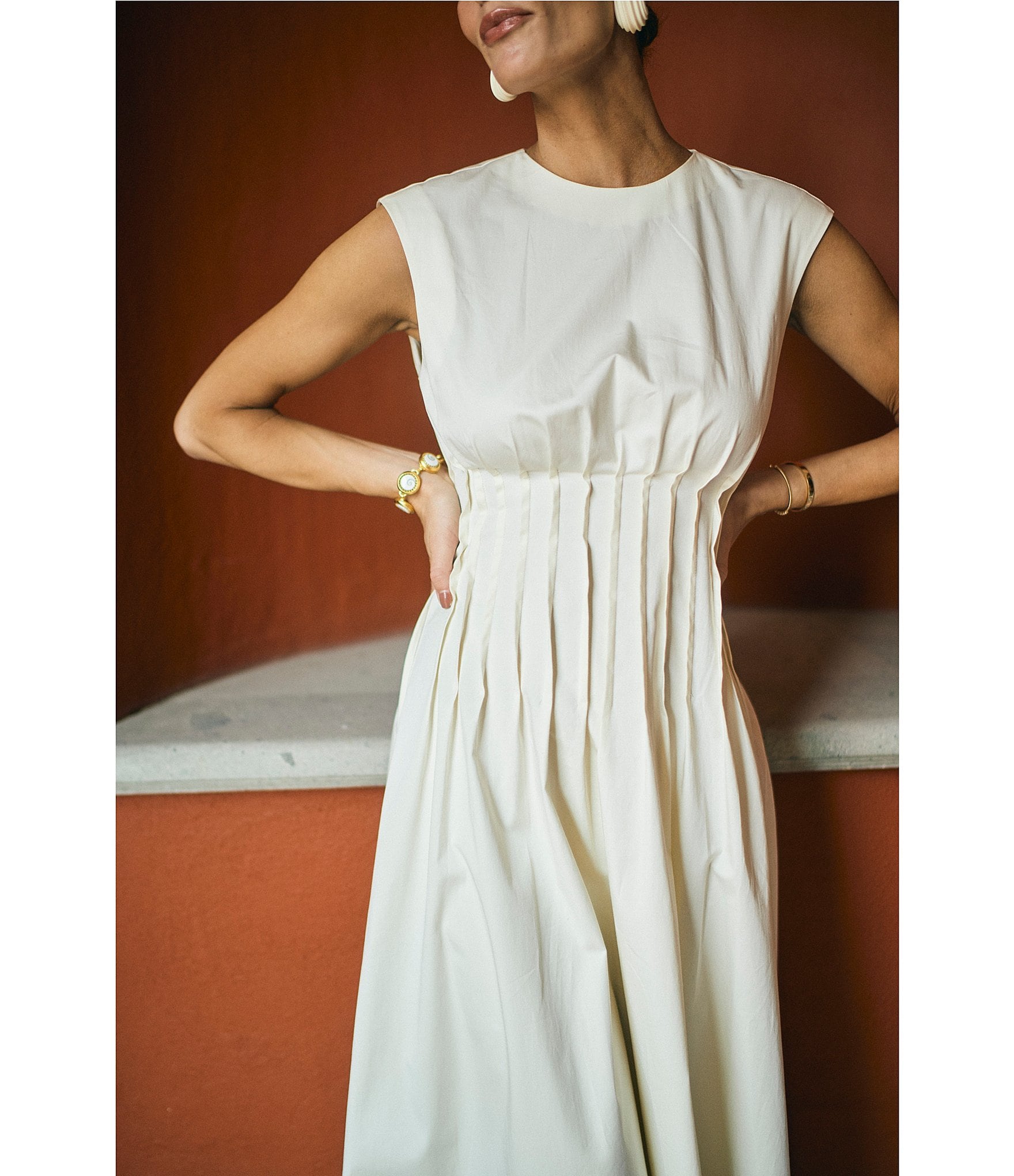 Antonio Melani x M.G. Style Jenny Round Neck Sleeveless Pleat A-Line Fringe Dress