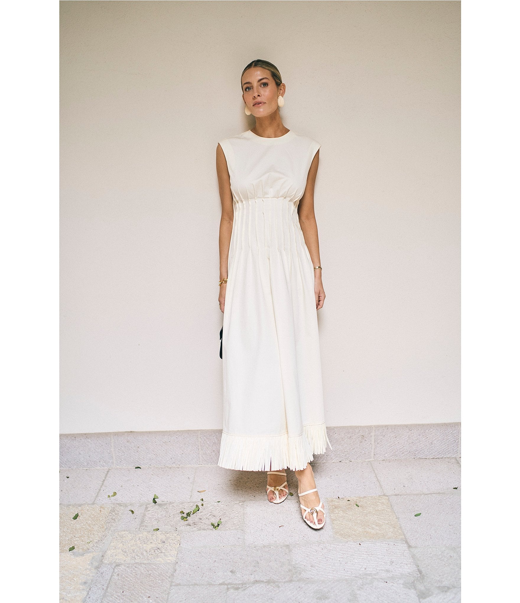 Antonio Melani x M.G. Style Jenny Round Neck Sleeveless Pleat A-Line Fringe Dress