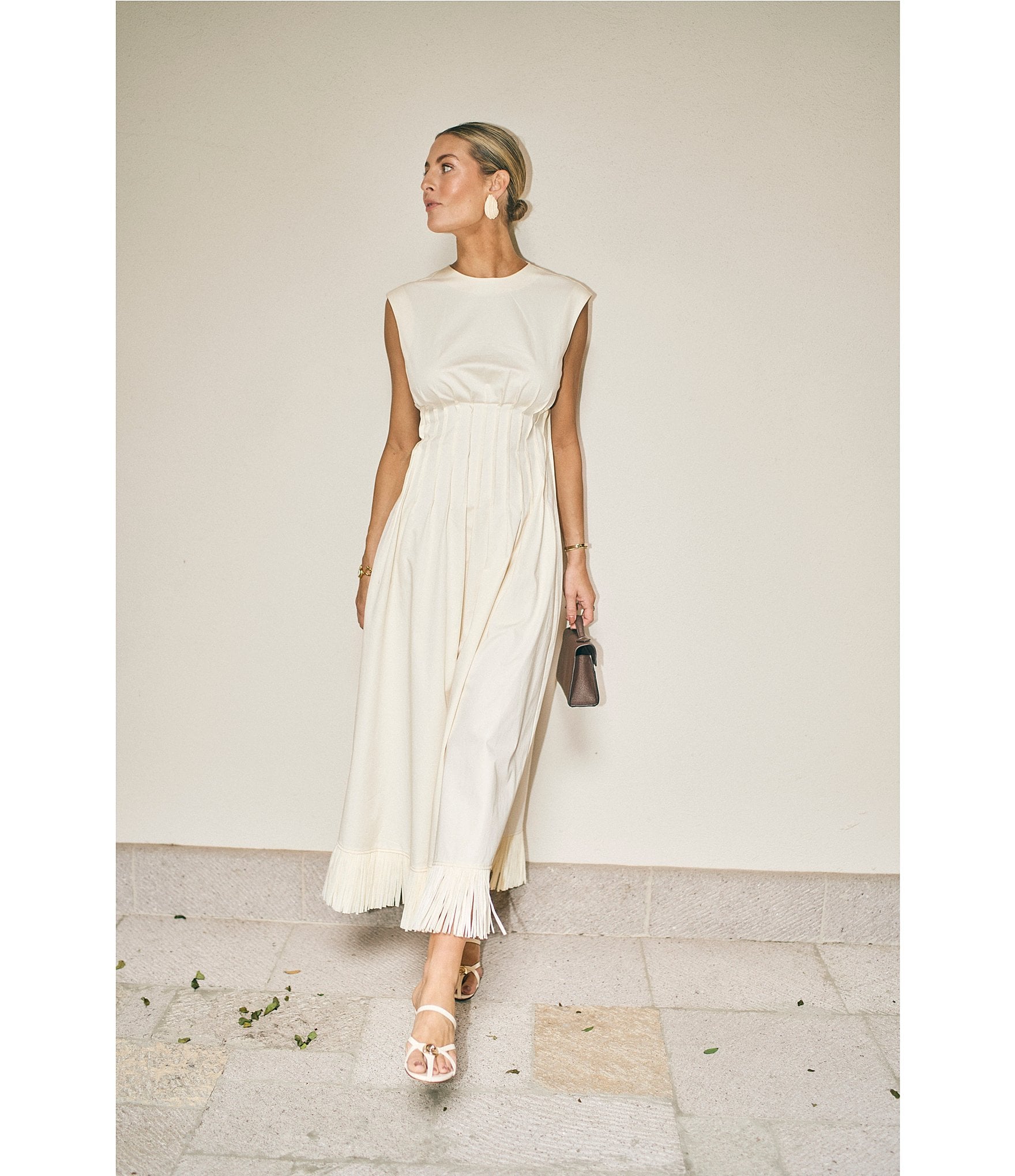 Antonio Melani x M.G. Style Jenny Round Neck Sleeveless Pleat A-Line Fringe Dress