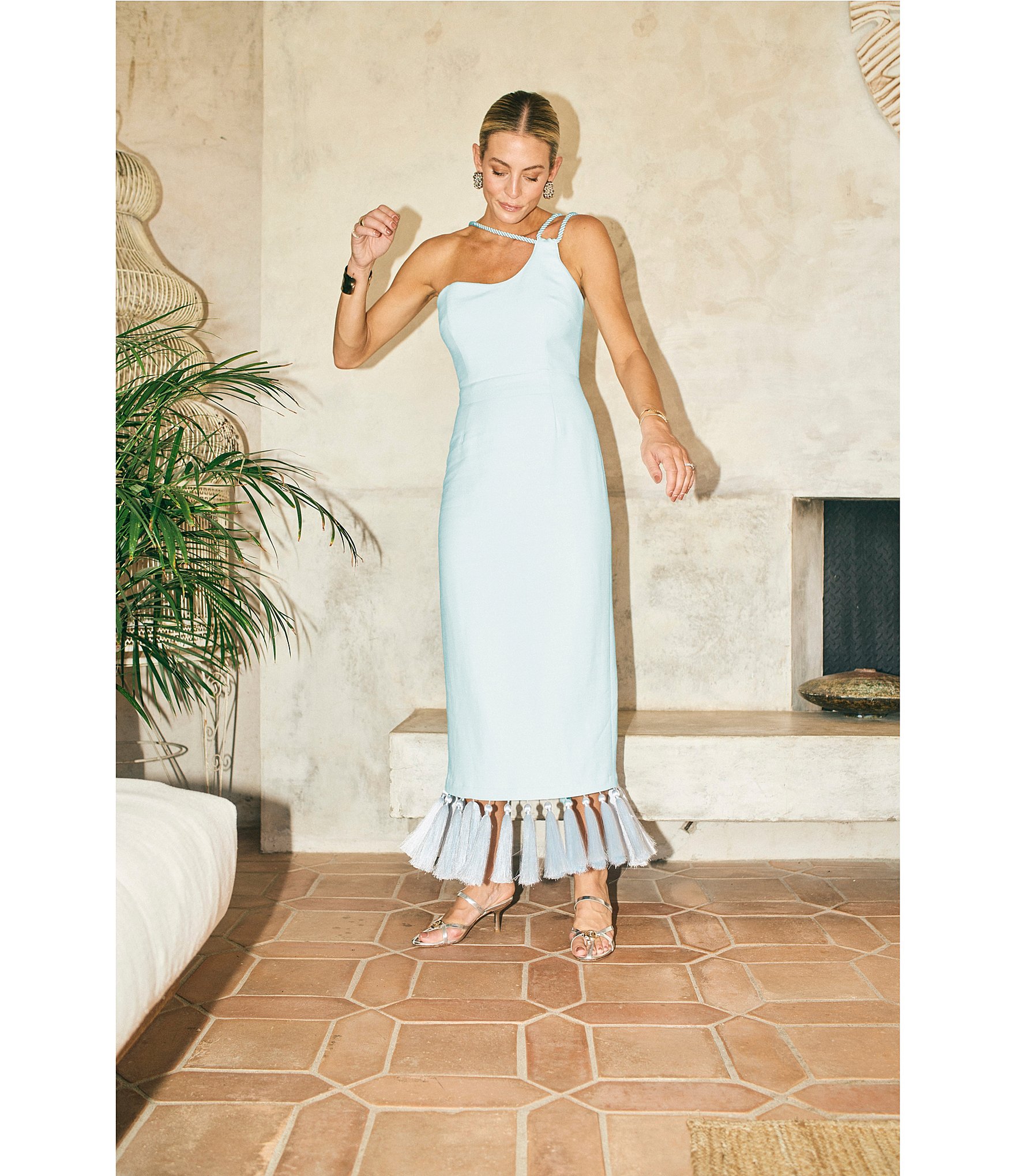Antonio Melani x M.G. Style Kate One Shoulder Sweetheart Neckline Fringe Dress