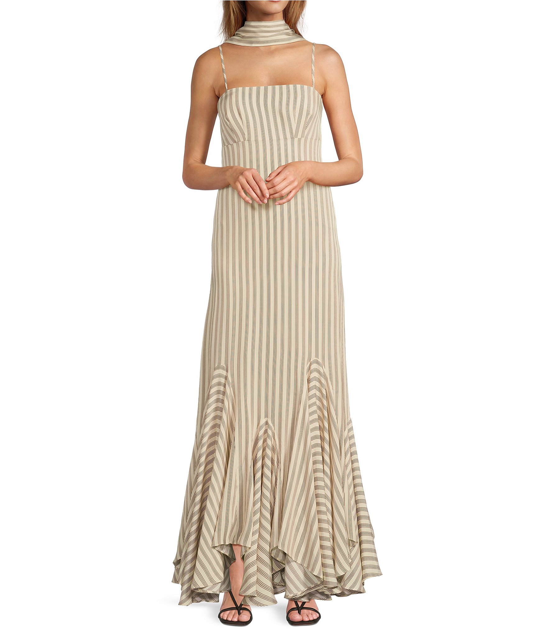 Antonio Melani x M.G. Style Mallie Detached Scarf Square Neck Sleeveless Asymmetrical Hem Mermaid Dress