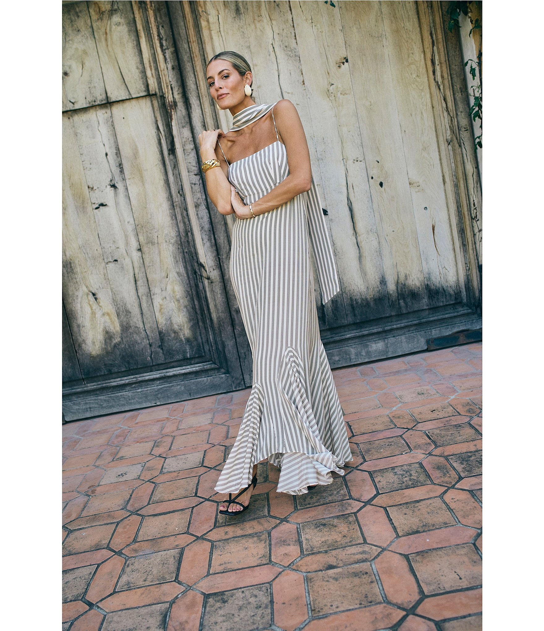 Antonio Melani x M.G. Style Mallie Detached Scarf Square Neck Sleeveless Asymmetrical Hem Mermaid Dress
