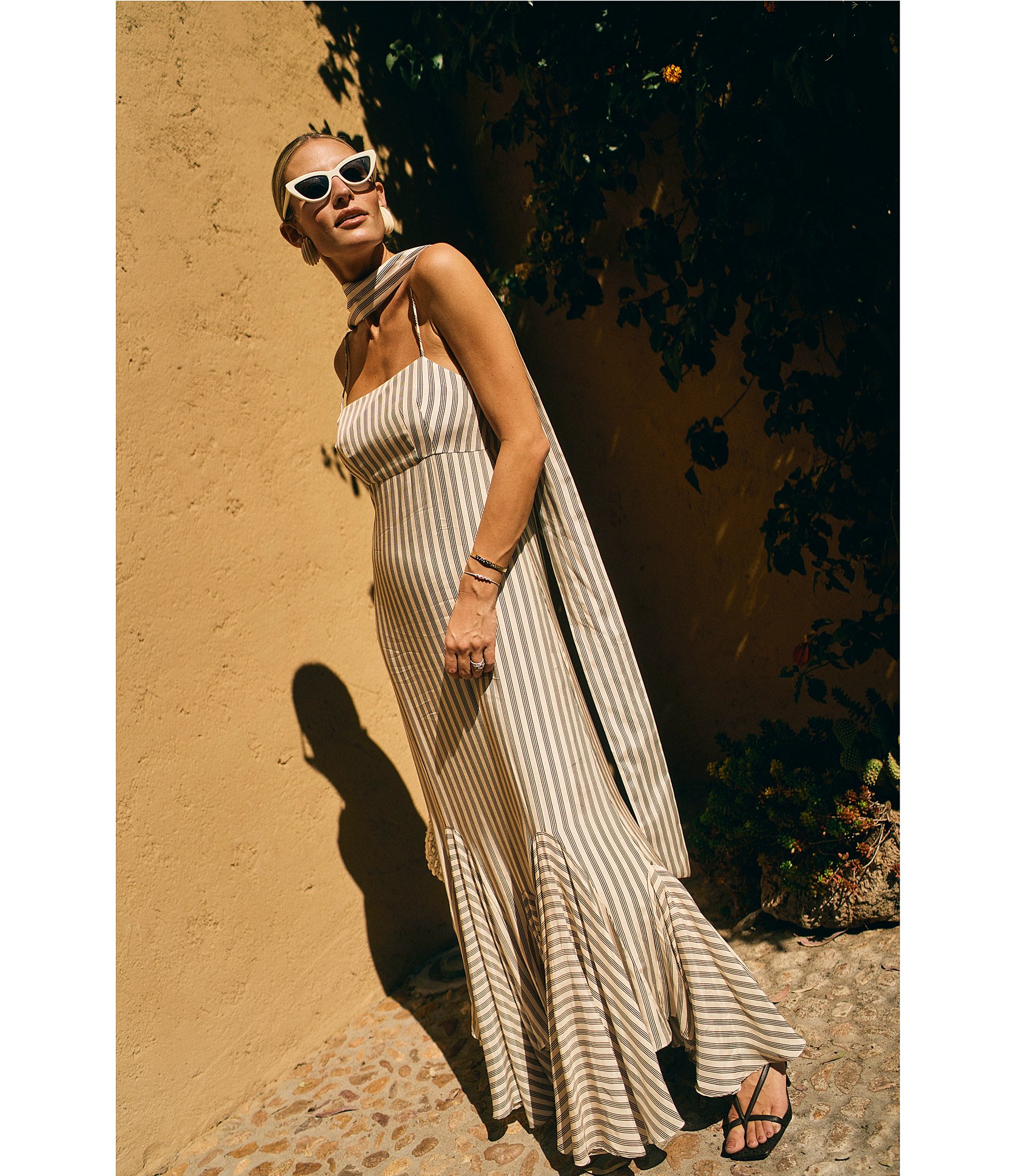 Antonio Melani x M.G. Style Mallie Detached Scarf Square Neck Sleeveless Asymmetrical Hem Mermaid Dress