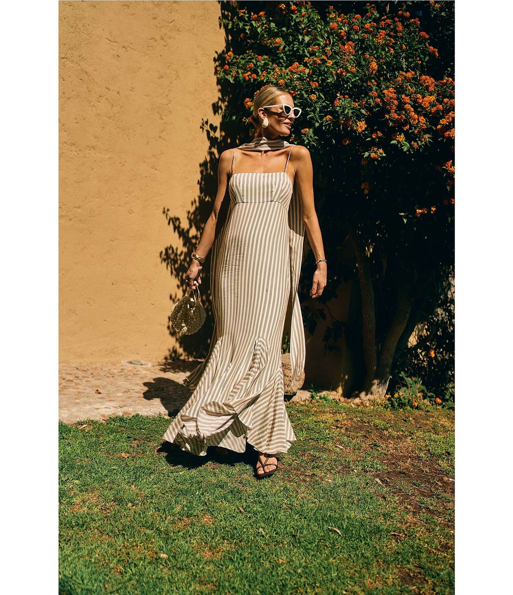Antonio Melani x M.G. Style Mallie Detached Scarf Square Neck Sleeveless Asymmetrical Hem Mermaid Dress