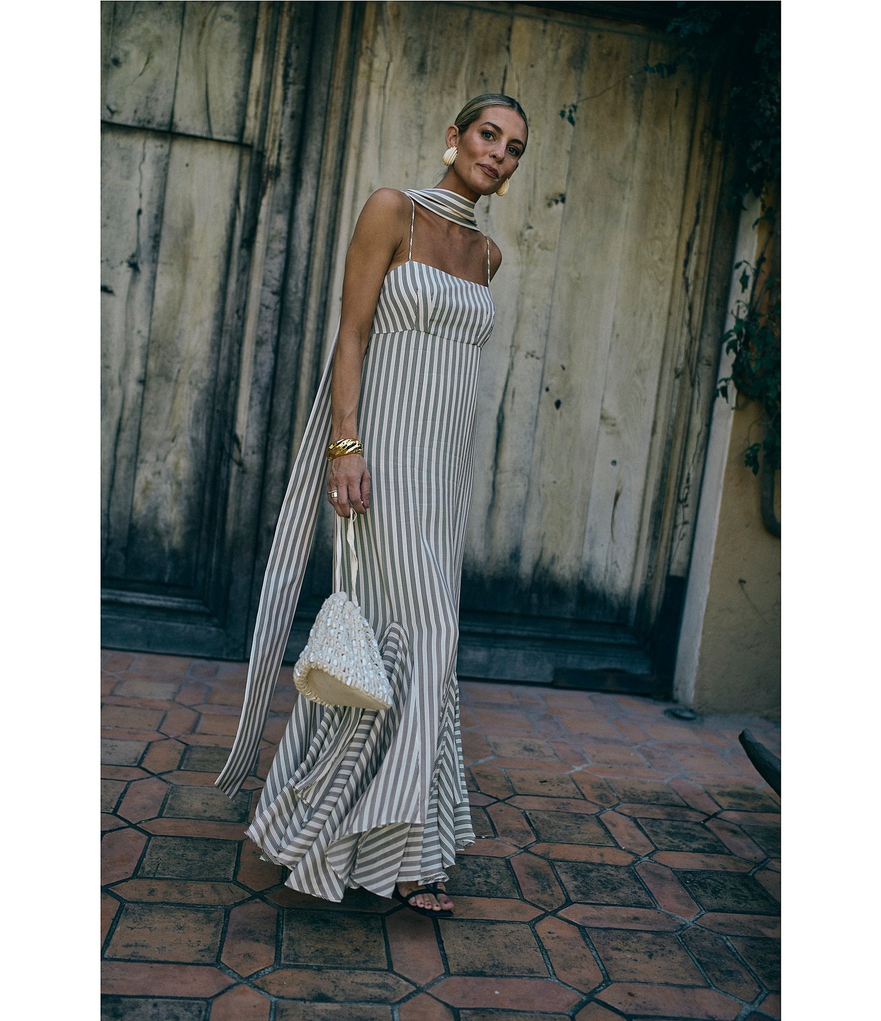 Antonio Melani x M.G. Style Mallie Detached Scarf Square Neck Sleeveless Asymmetrical Hem Mermaid Dress