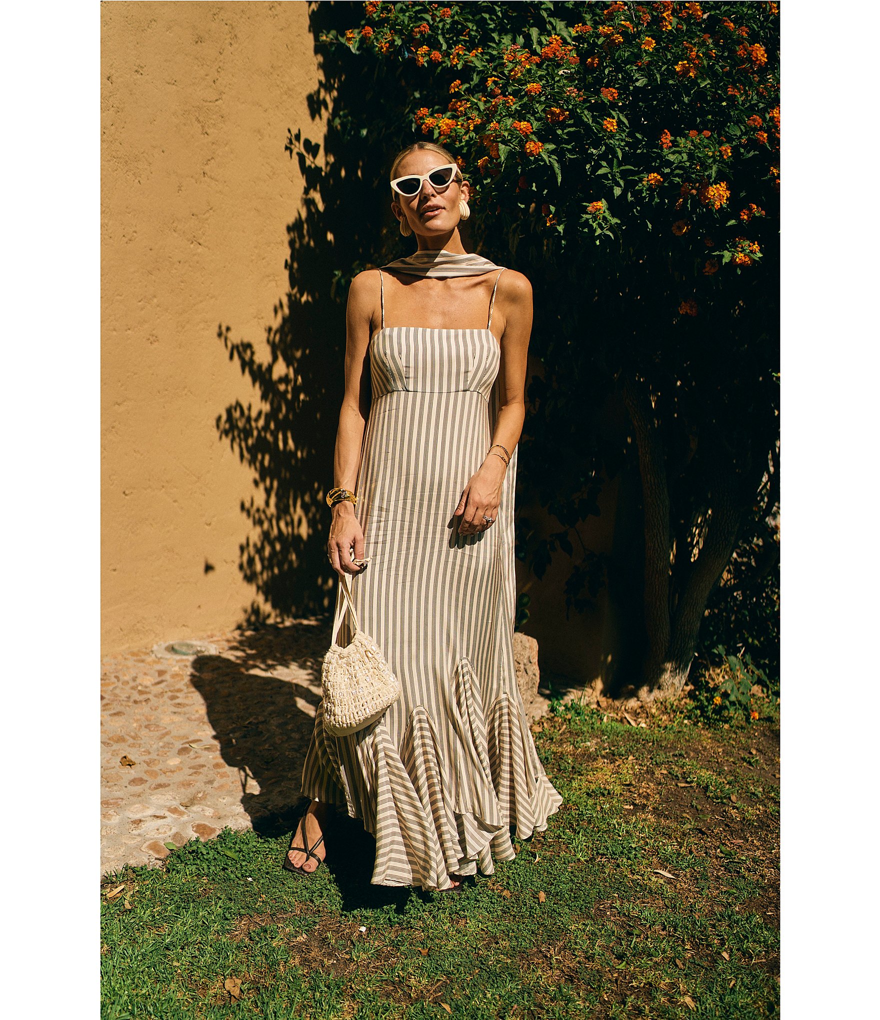 Antonio Melani x M.G. Style Mallie Detached Scarf Square Neck Sleeveless Asymmetrical Hem Mermaid Dress