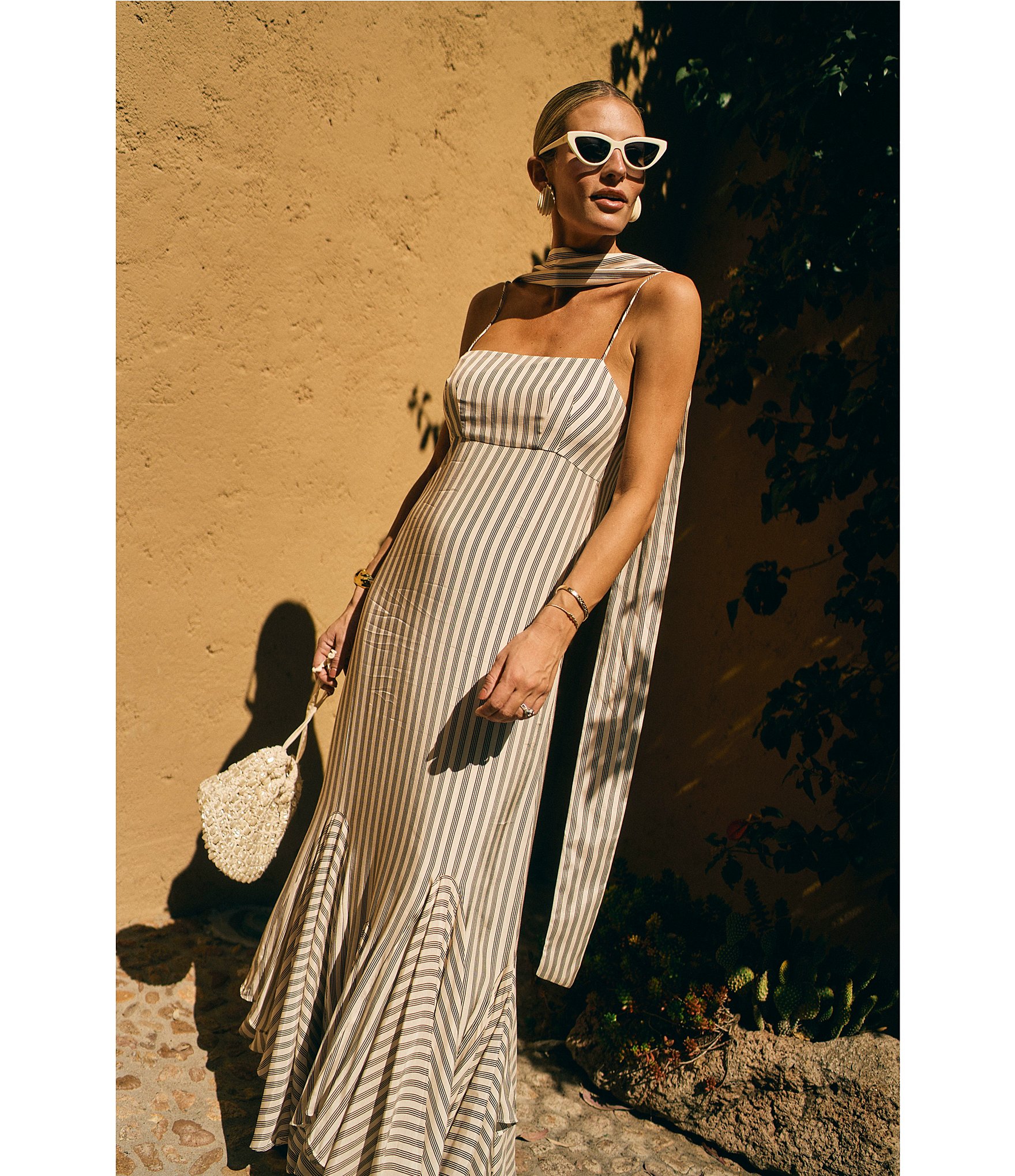 Antonio Melani x M.G. Style Mallie Detached Scarf Square Neck Sleeveless Asymmetrical Hem Mermaid Dress