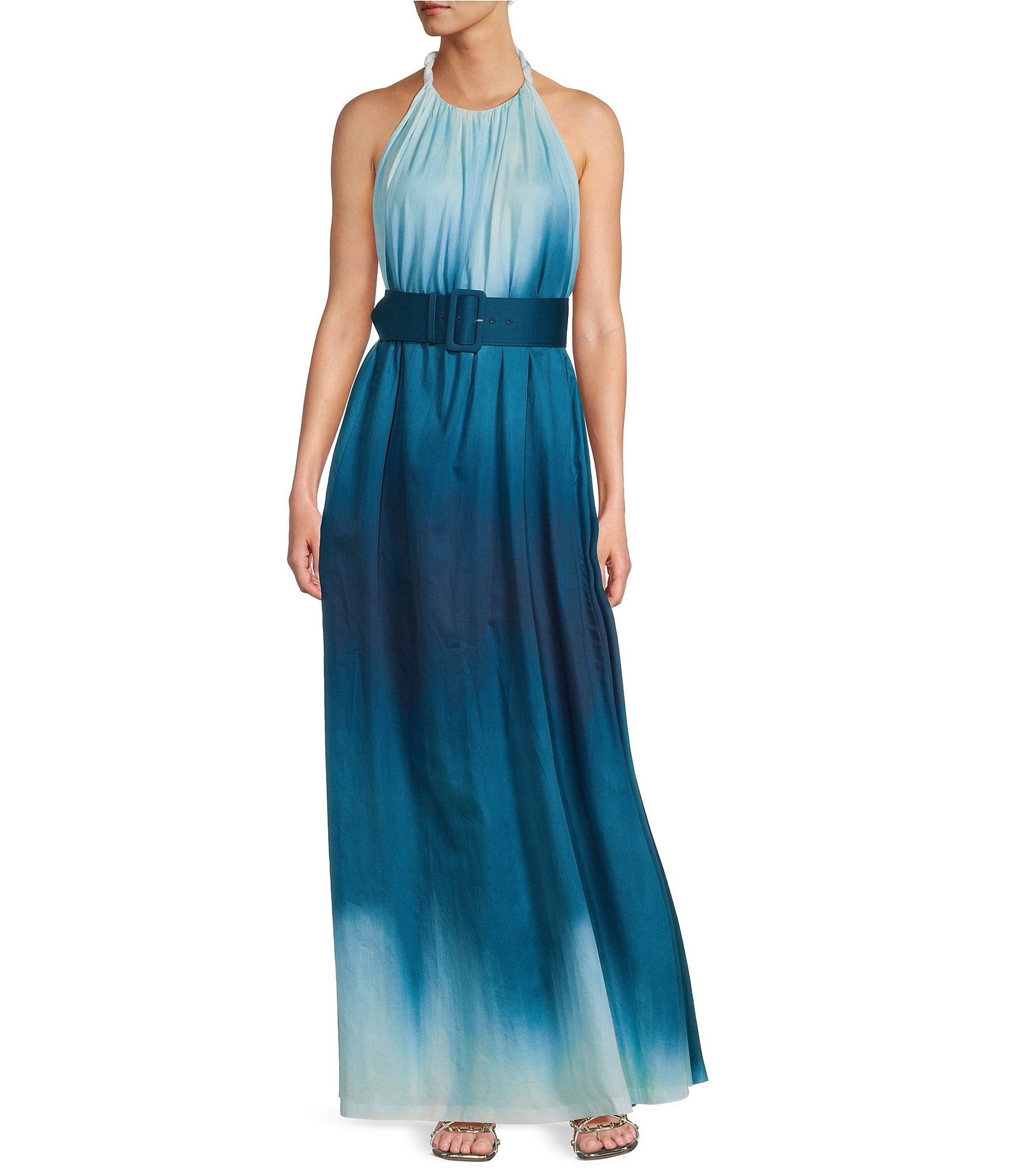 Antonio Melani x M.G. Style MG Ombre Halter Neck Sleeveless Belted Dress