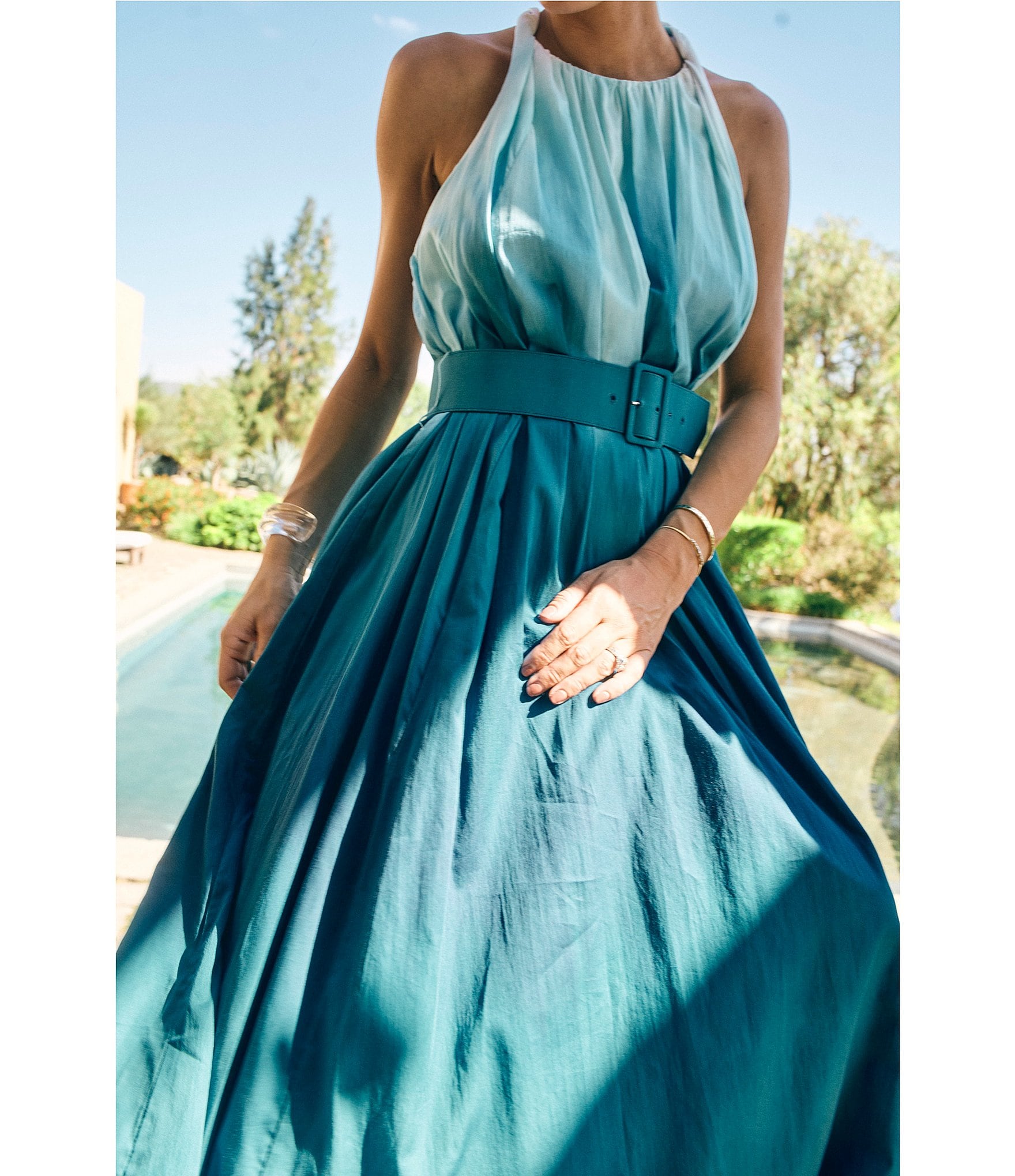 Antonio Melani x M.G. Style MG Ombre Halter Neck Sleeveless Belted Dress