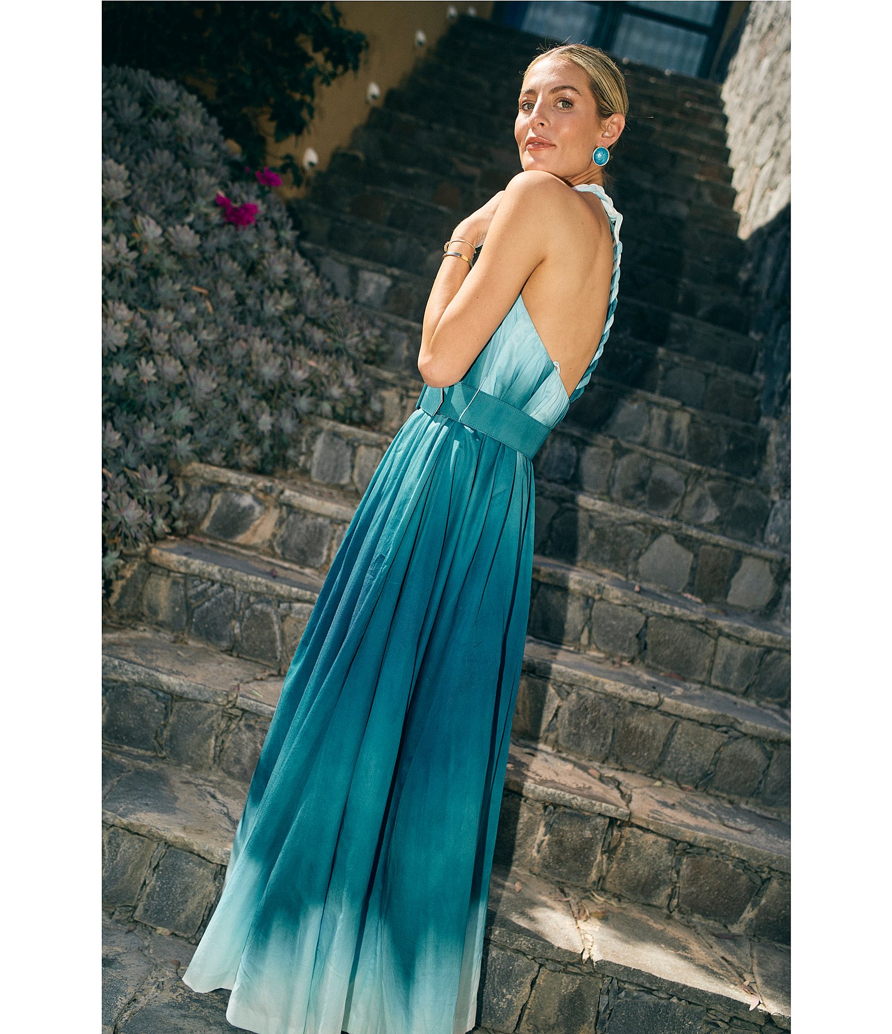 Antonio Melani x M.G. Style MG Ombre Halter Neck Sleeveless Belted Dress