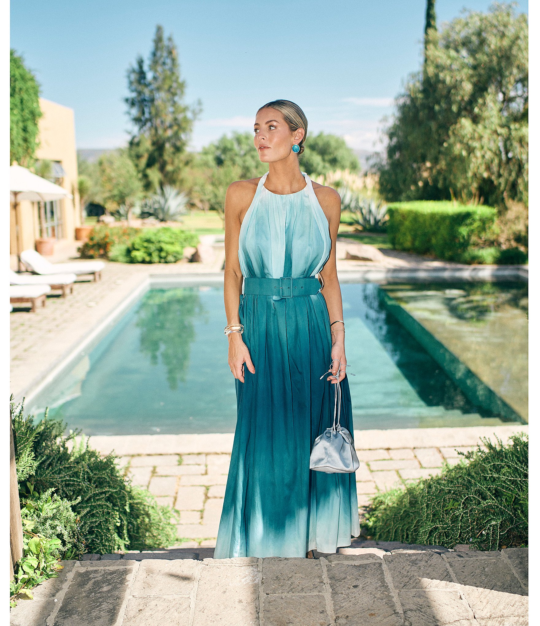 Antonio Melani x M.G. Style MG Ombre Halter Neck Sleeveless Belted Dress