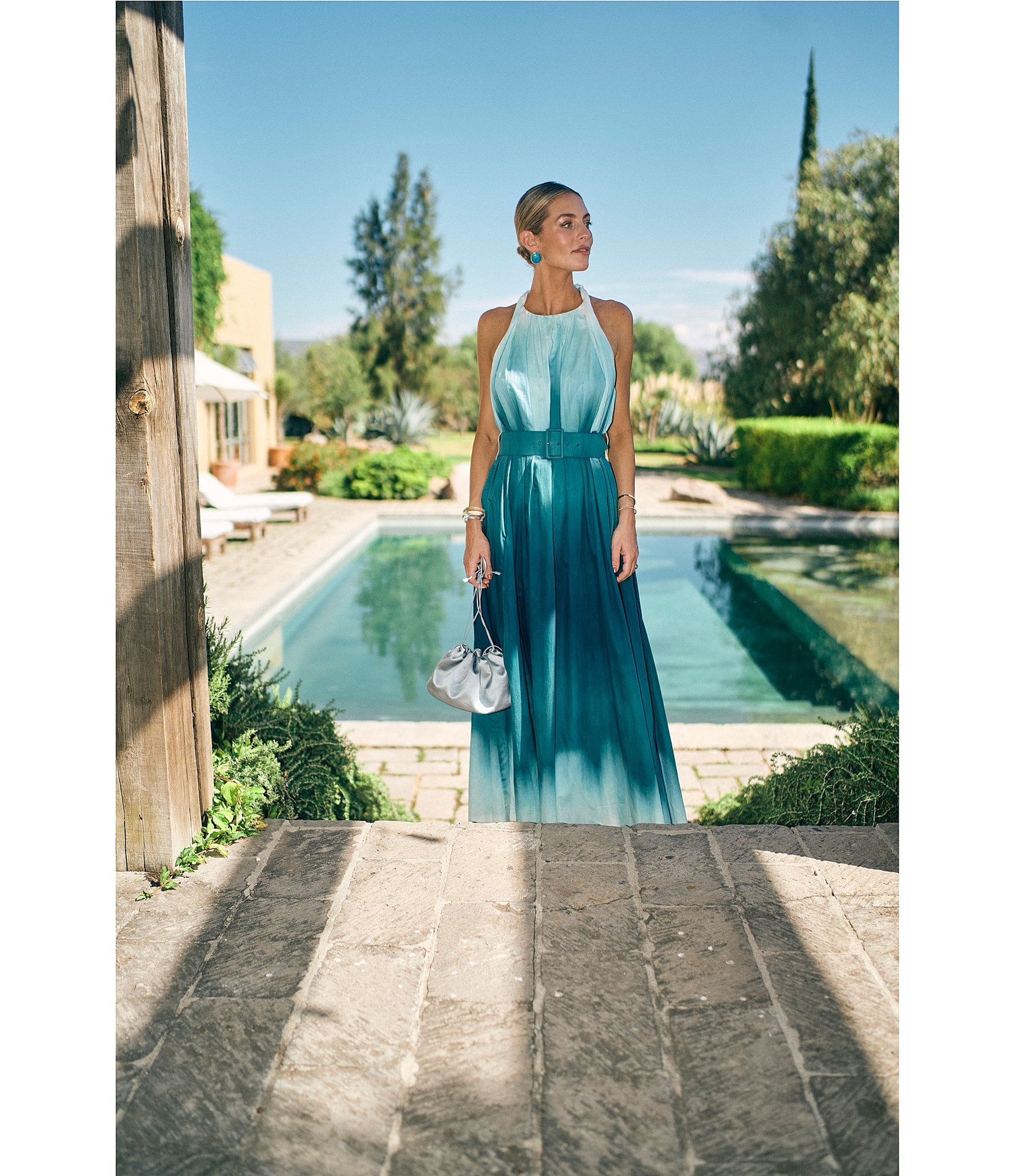 Antonio Melani x M.G. Style MG Ombre Halter Neck Sleeveless Belted Dress