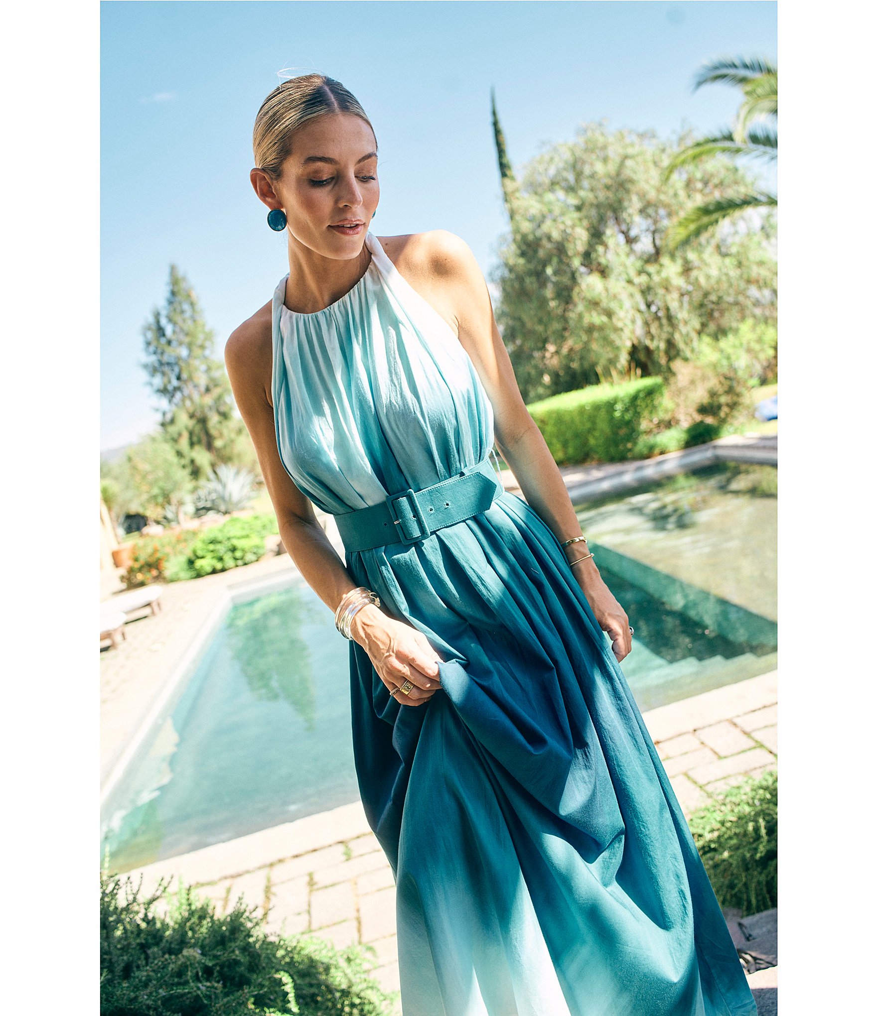 Antonio Melani x M.G. Style MG Ombre Halter Neck Sleeveless Belted Dress