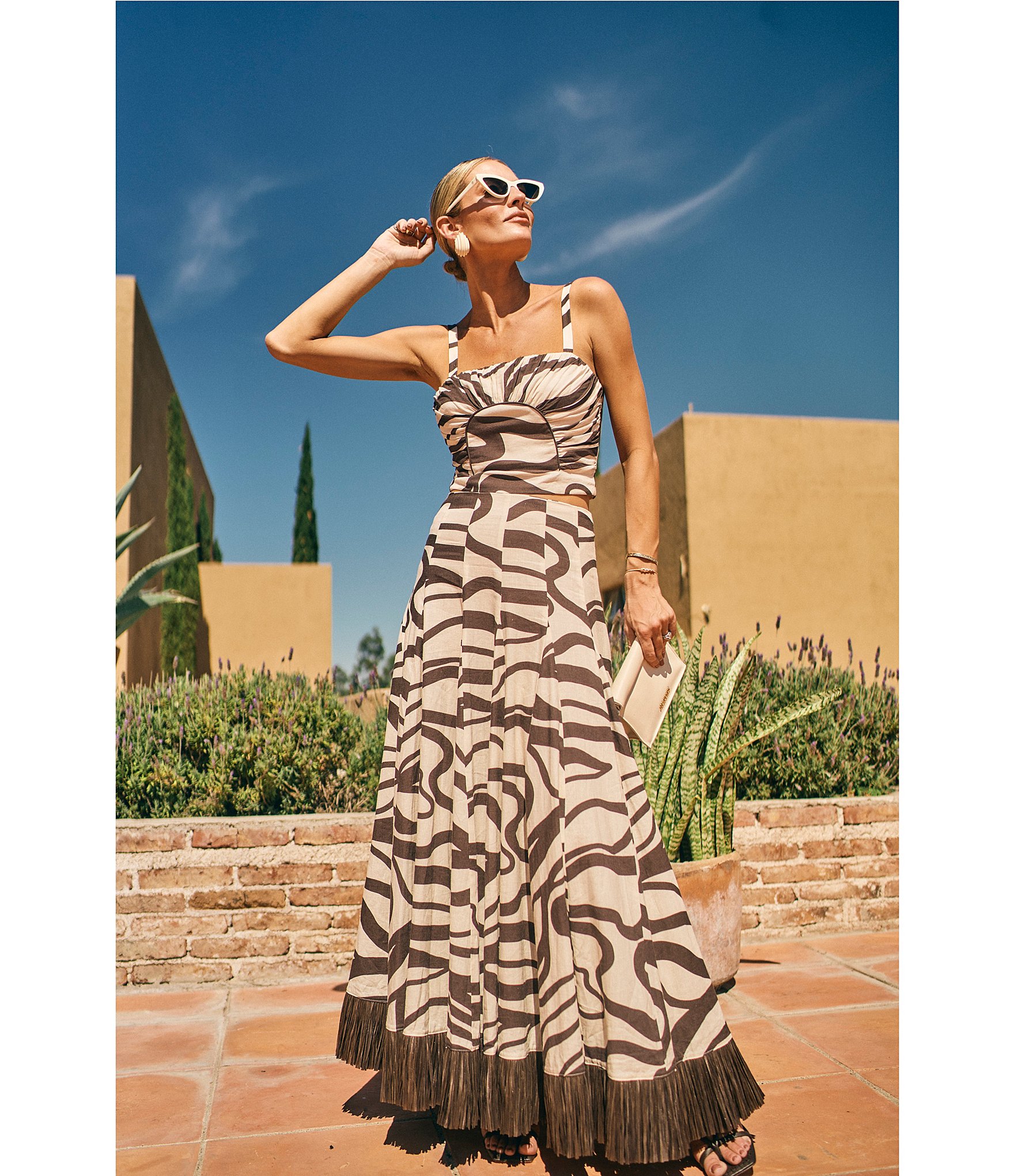 Antonio Melani x M.G. Style Somers Swirl Print Linen Blend Straw Trim Two Piece Set