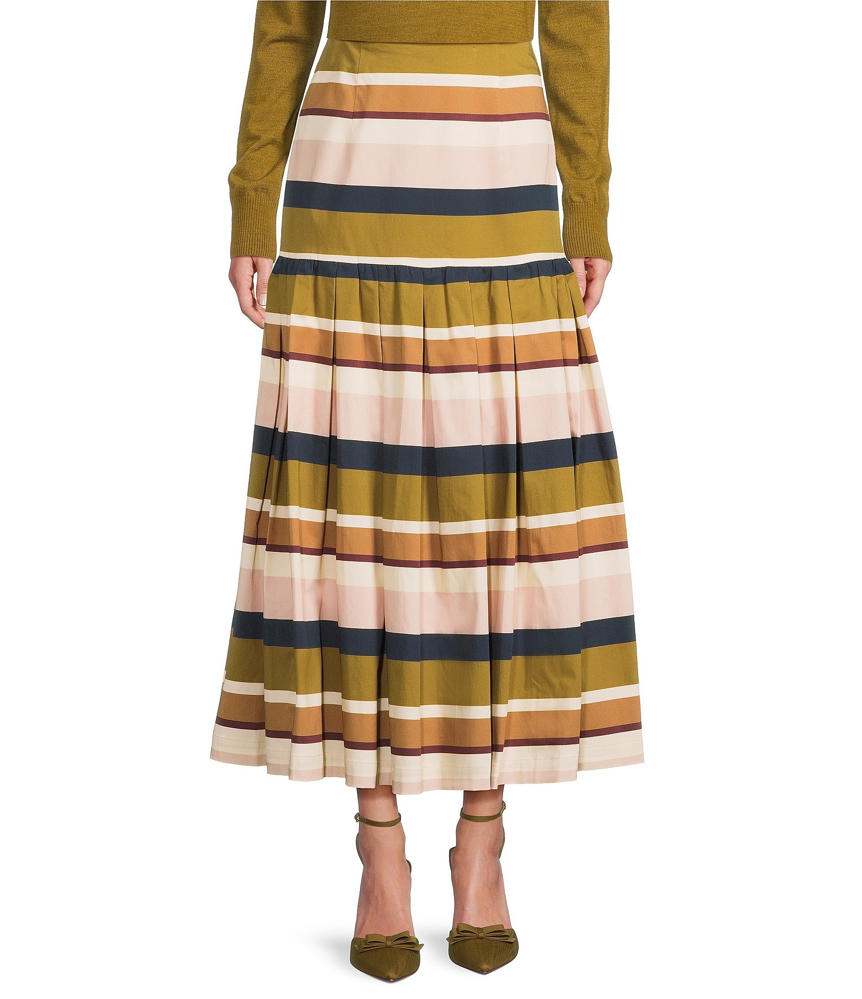 Antonio Melani X Style Bungalow The Town Sateen Stripe Coordinating A-Line Midi Skirt