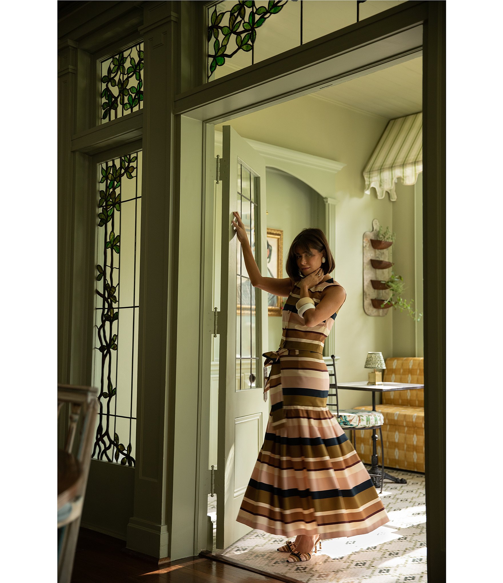 Antonio Melani X Style Bungalow The Town Sateen Stripe Coordinating A-Line Midi Skirt