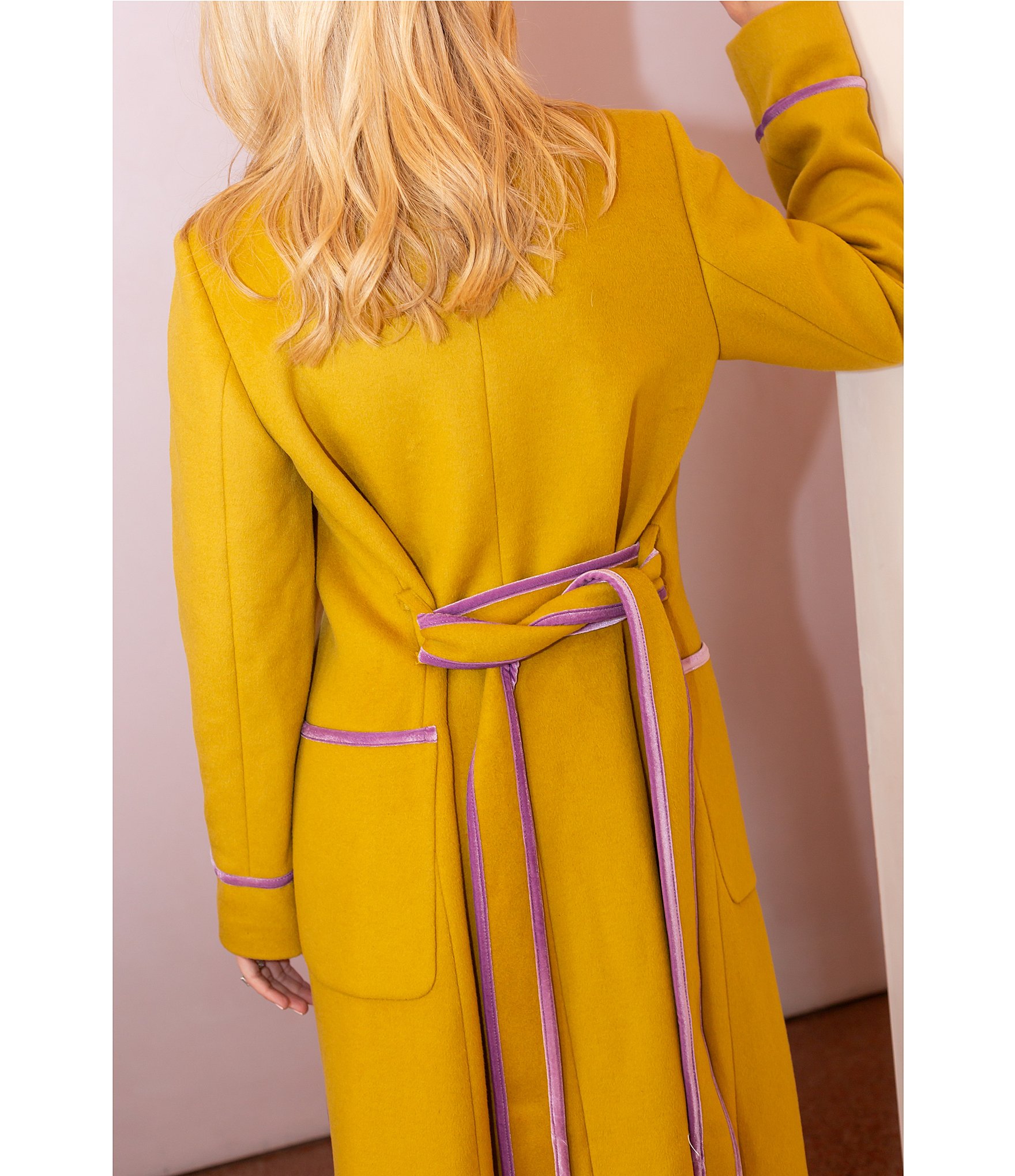 Antonio Melani x The Nat Note Bea Wool Blend Tie Front Notch Lapel Collar Trench Coat