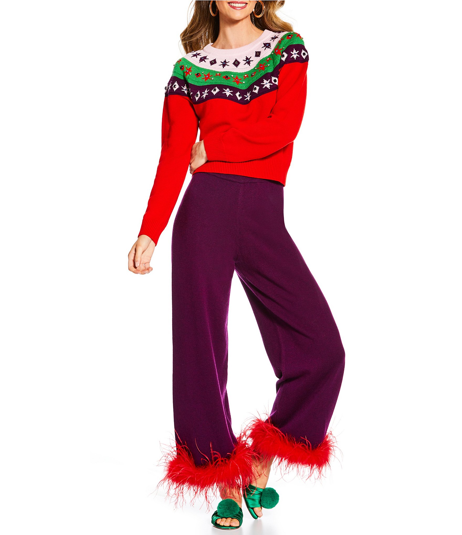 Antonio Melani x The Nat Note Chula Wool Blend Flat Front Feather Detail Coordinating Pants