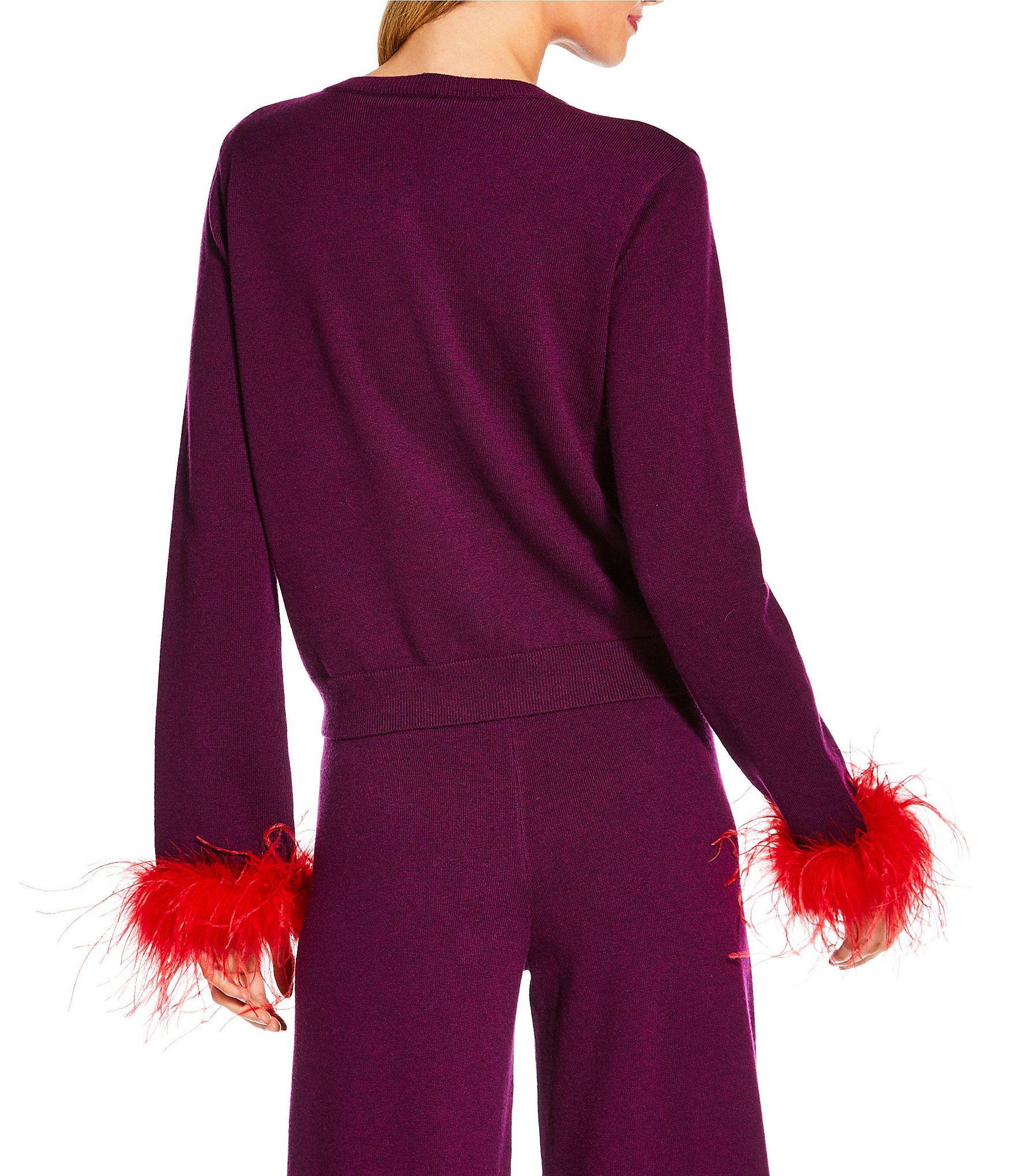 Antonio Melani x The Nat Note Lele Wool Blend Button Front Feather Cuff Coordinating Cardigan