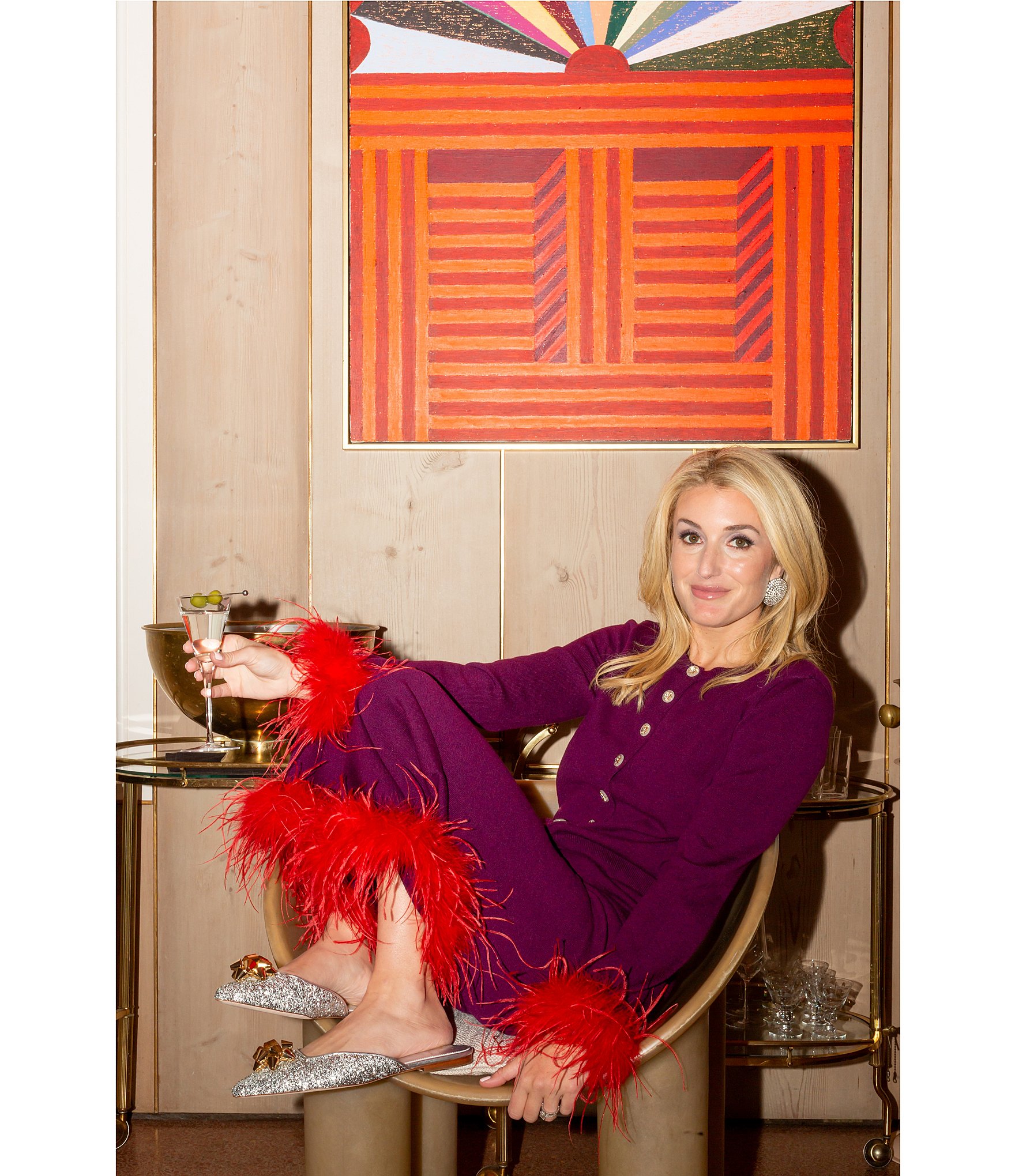 Antonio Melani x The Nat Note Lele Wool Blend Button Front Feather Cuff Coordinating Cardigan