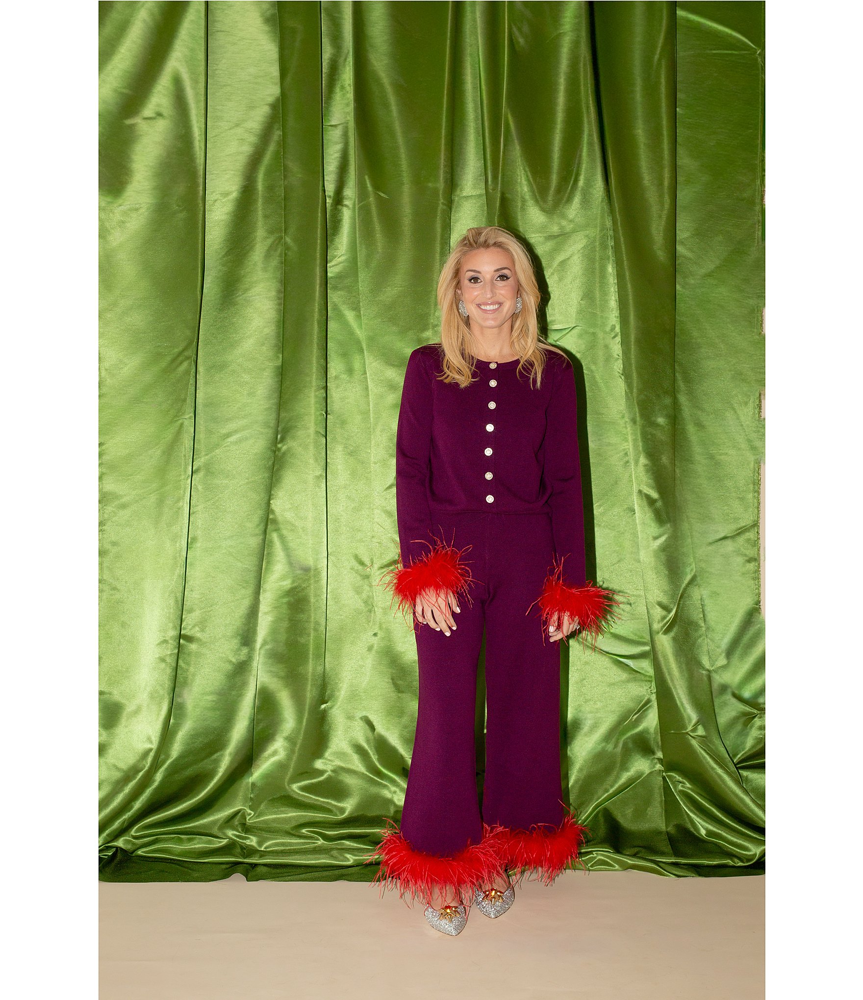 Antonio Melani x The Nat Note Lele Wool Blend Button Front Feather Cuff Coordinating Cardigan