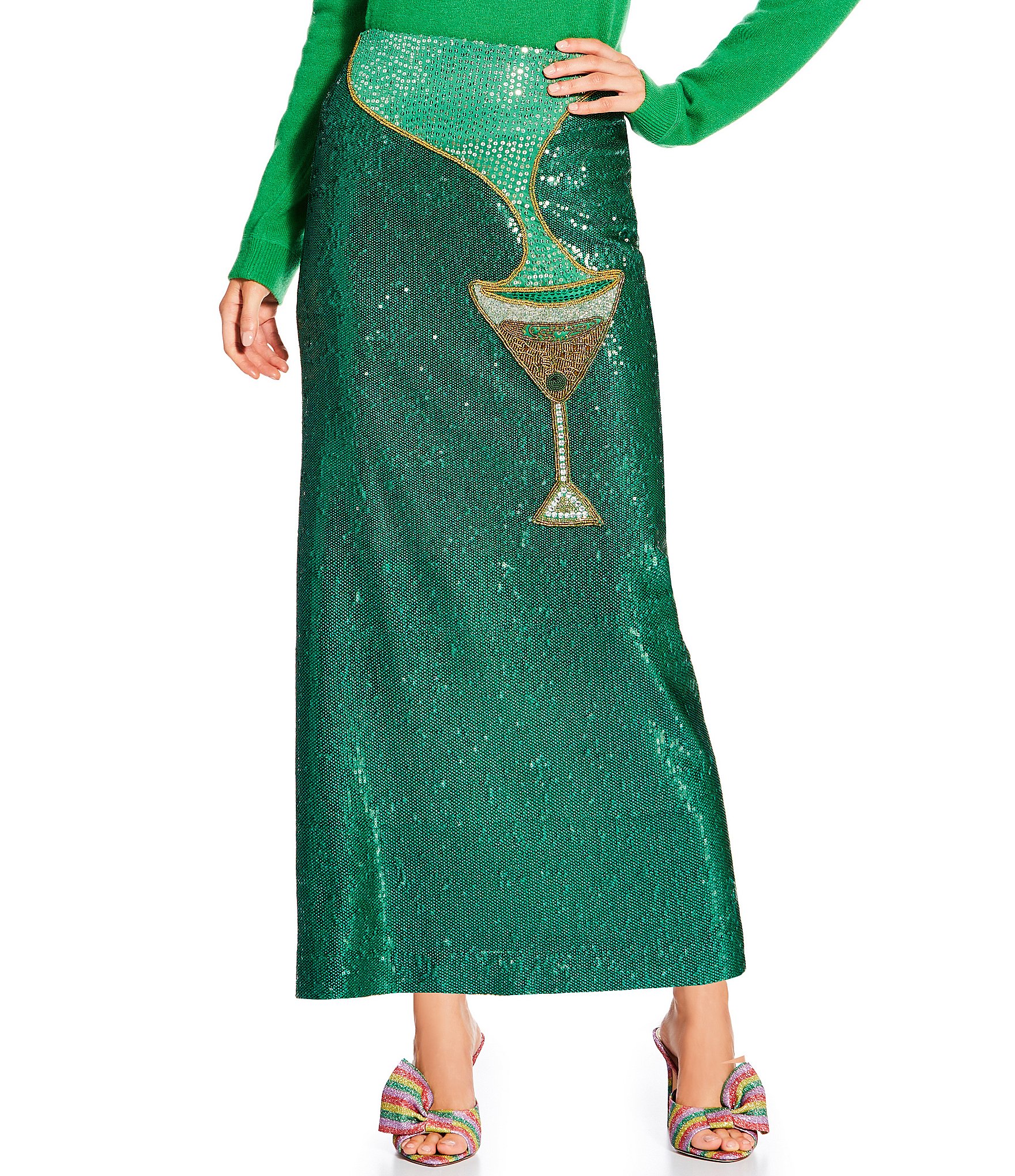 Antonio Melani x The Nat Note Naomi Embellished Martini Sequin Pencil Midi Skirt